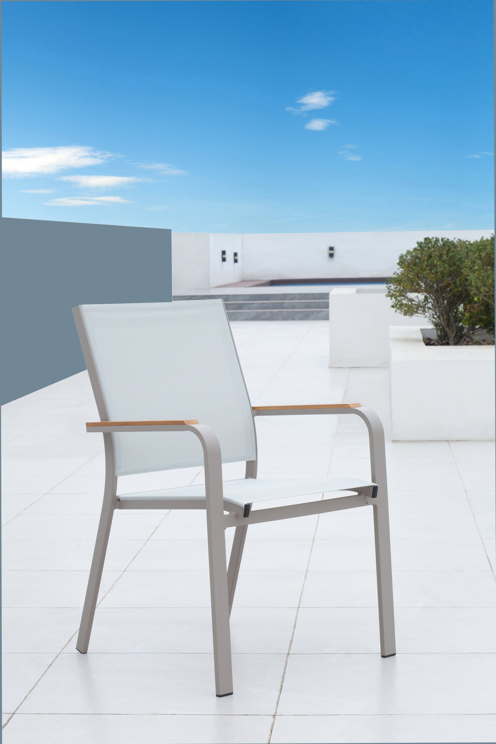 Wentworth Taupe Outdoor Dining Chair With Teak Accent Set Of 6