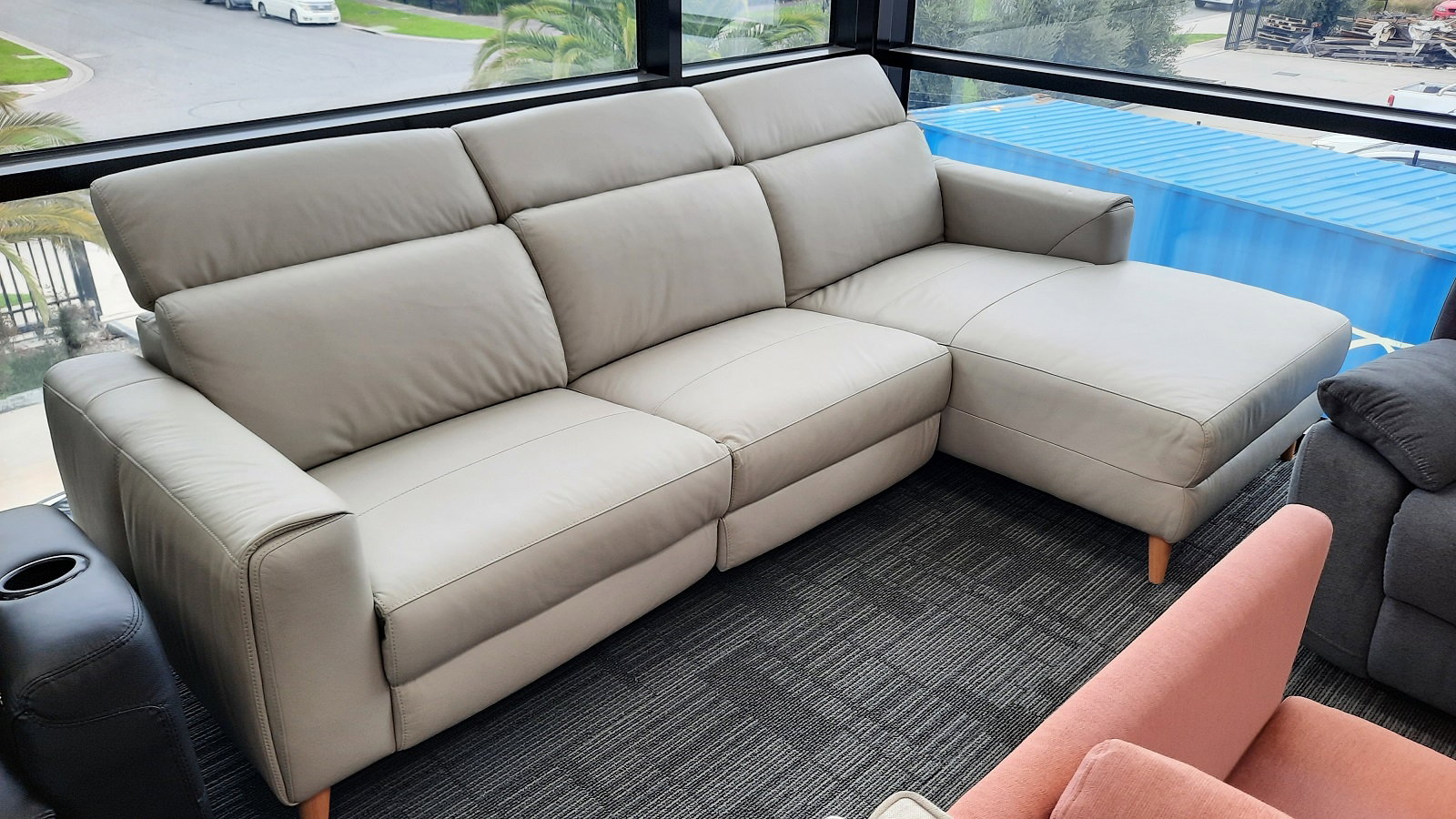 CARLSTEN Leather Recliner Chaise Lounge With Right Hand Facing Chaise (Material: Full Leather, Main Colour: Standard Pewter - SKU3670818) 1