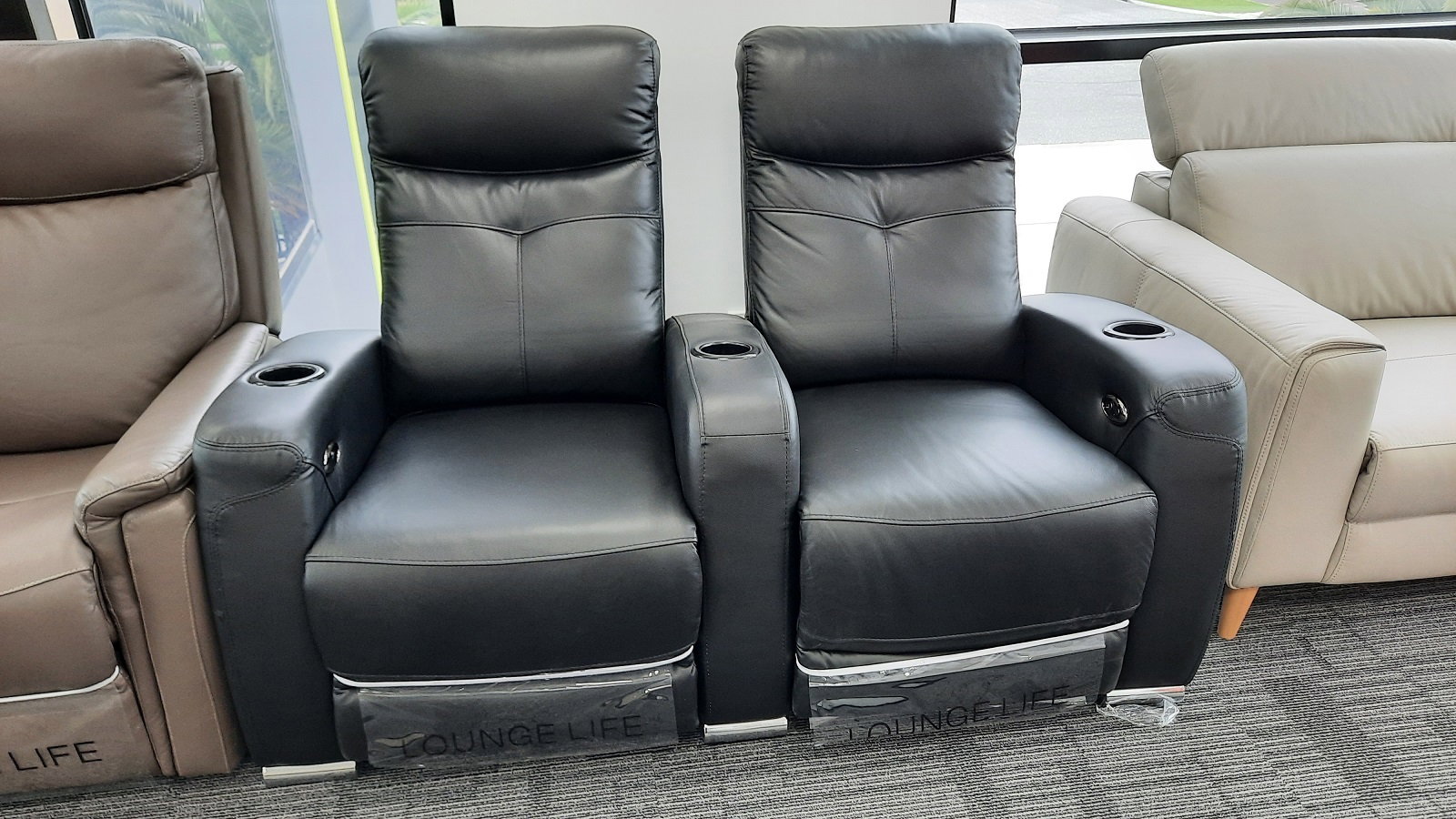 REGENT Leather 2 Seater Home Theatre Recliner Lounge (Material: Leather + Match, Colour: Standard Black, Recliner Type: Electric Recliner - Sku2958118) 1