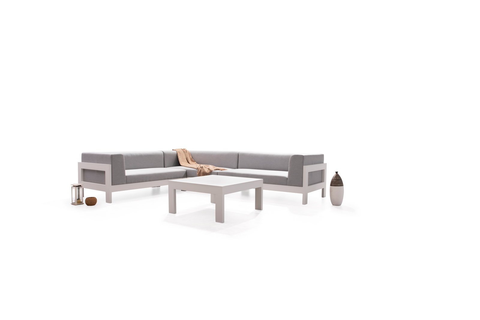 New Noosa White Outdoor Fabric Corner Lounge With Coffee Table