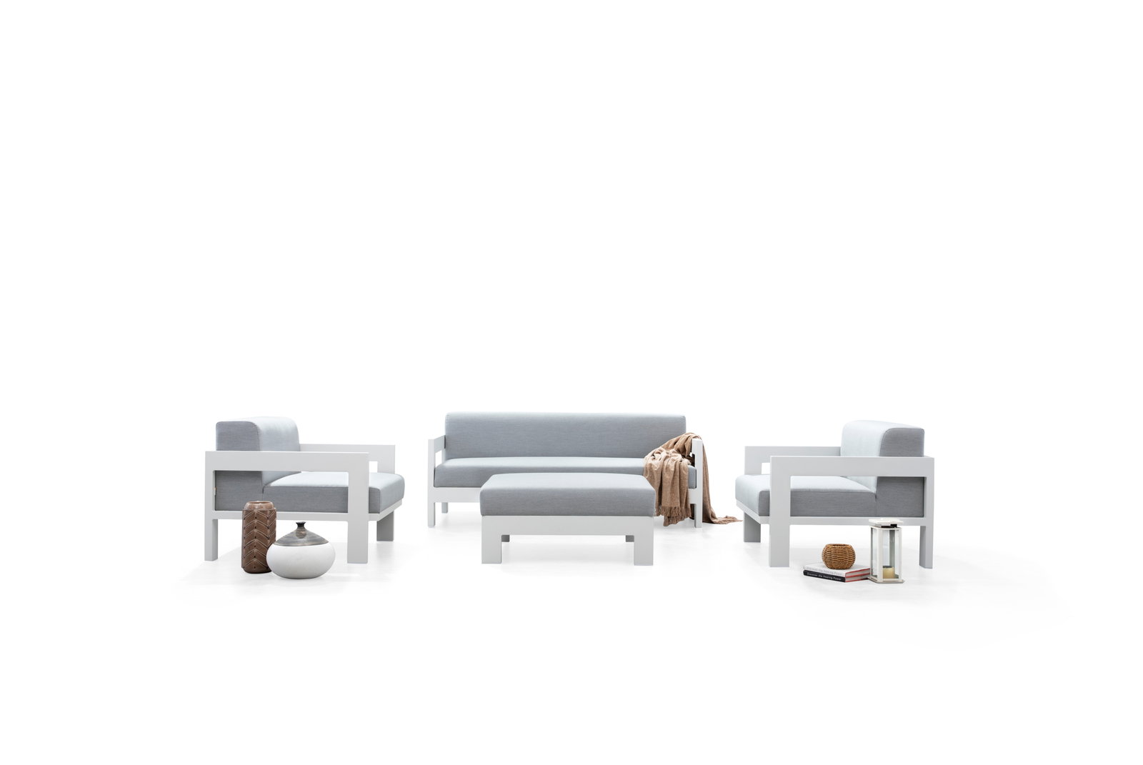 New Noosa White Outdoor Lounge Set 2+1+1 With Ottoman