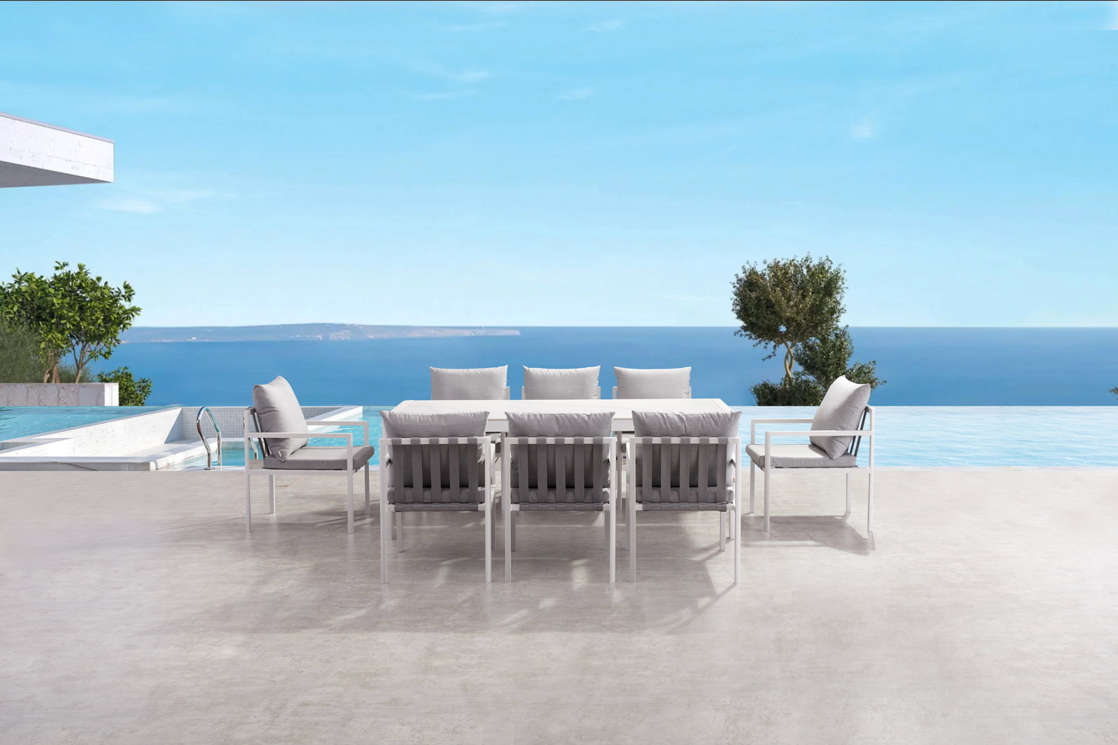 Manly White 9-piece Outdoor Ceramic Dining Set