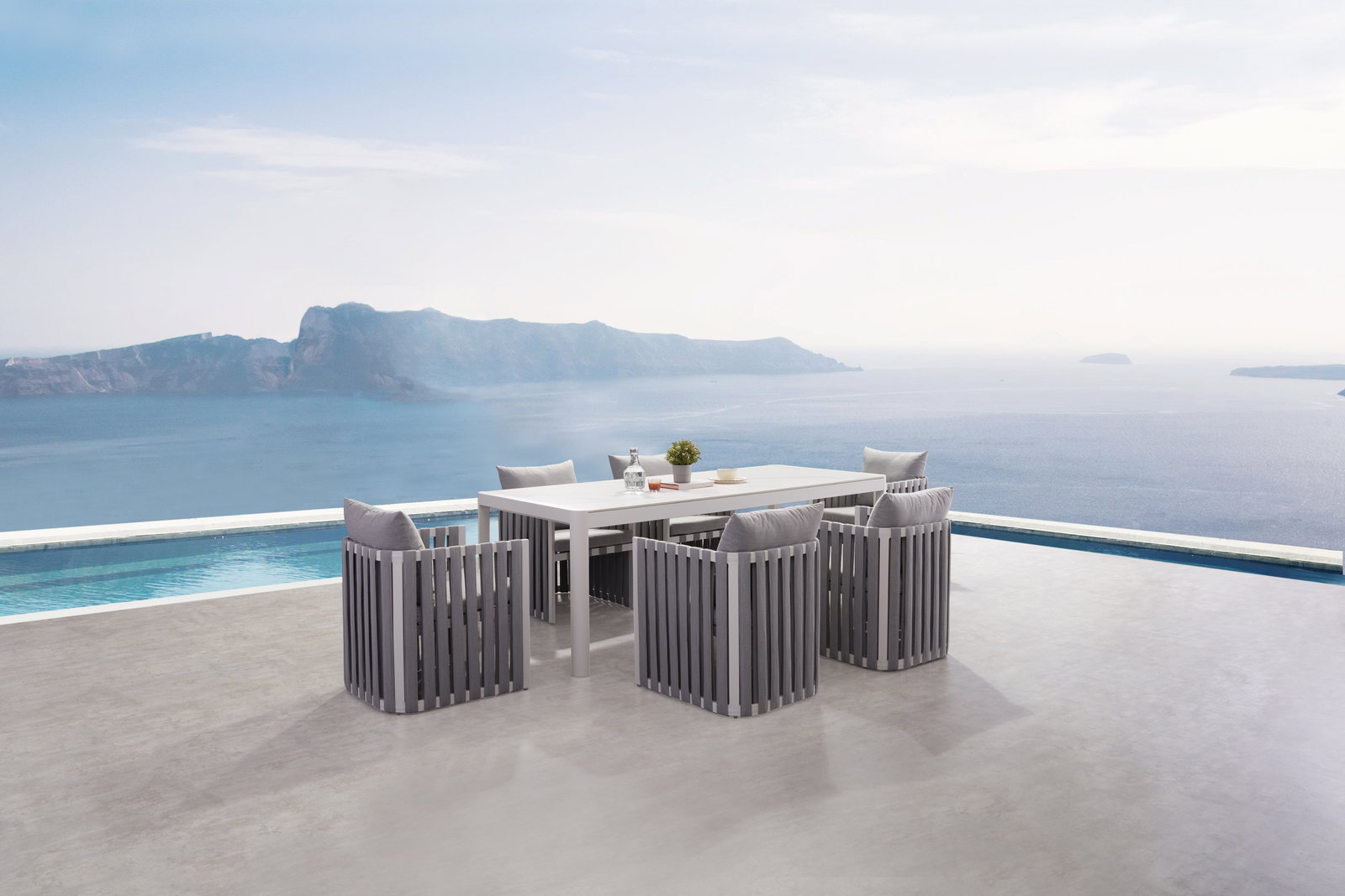 Manly White 7-piece Outdoor Ceramic Dining Set With Manly Cove Chairs