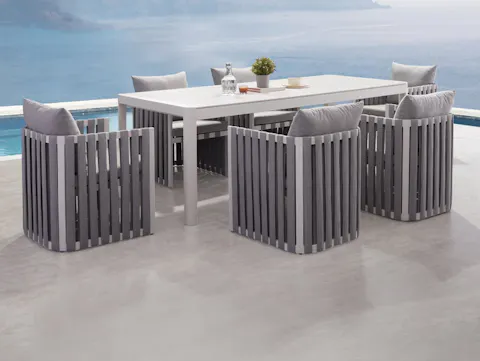 Manly White 7-piece Outdoor Ceramic Dining Set With Manly Cove Chairs