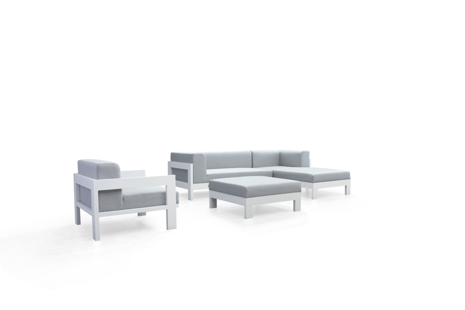 New Noosa White Outdoor Fabric Chaise Lounge With Armchair & Ottoman
