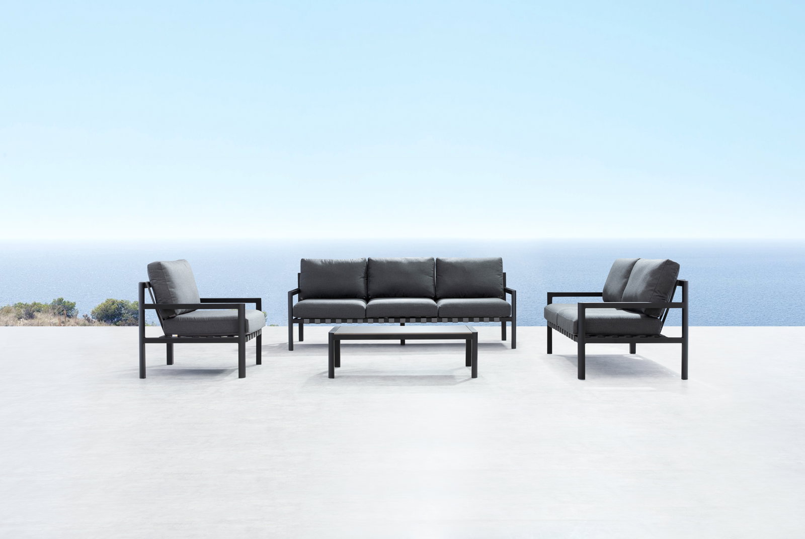 Manly Black Outdoor Sofa Suite 3 + 2 + 1 With Coffee Table