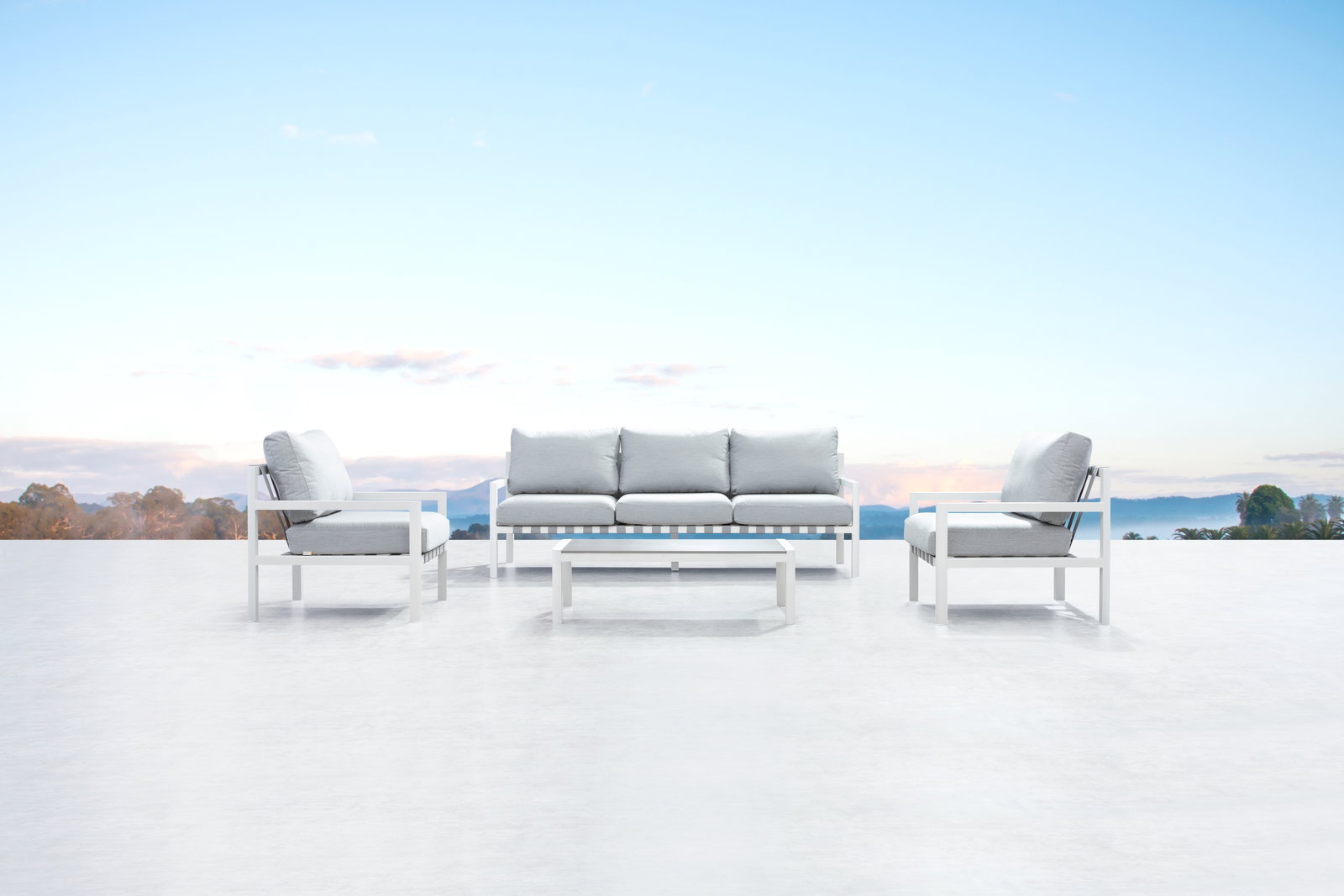 Manly White Outdoor Sofa Suite 3 + 1 + 1 With Coffee Table