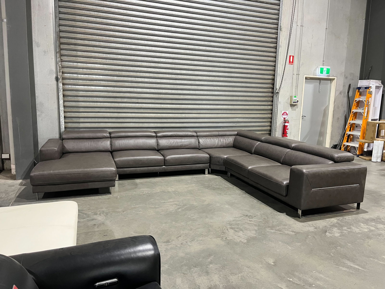 ELIXIR Leather Sliding Modular Lounge Option A With Left Hand Facing Chaise (Material- Full Leather ,colour-vintage  Charcoal - Sku3805279) 1
