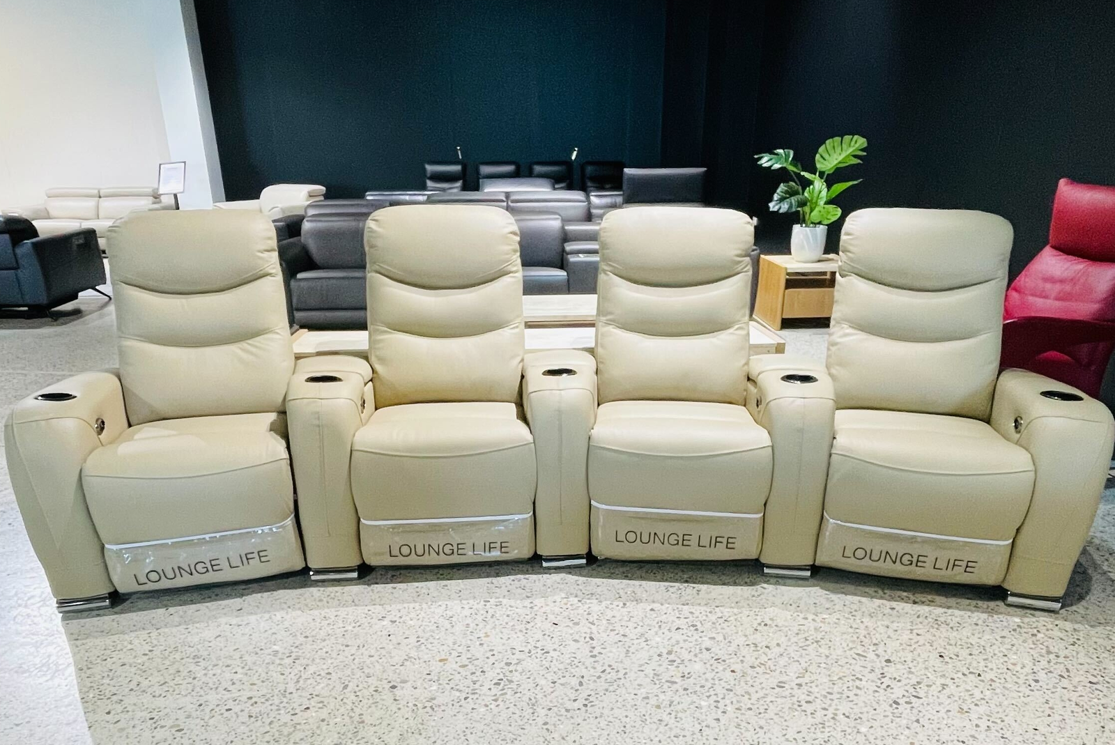 PARAMOUNT 4 Seat Leather Home Theatre Recliner (Material: Full Leather, Colour: Standard Mushroom, Recliner Type: Electric Recliner) 1