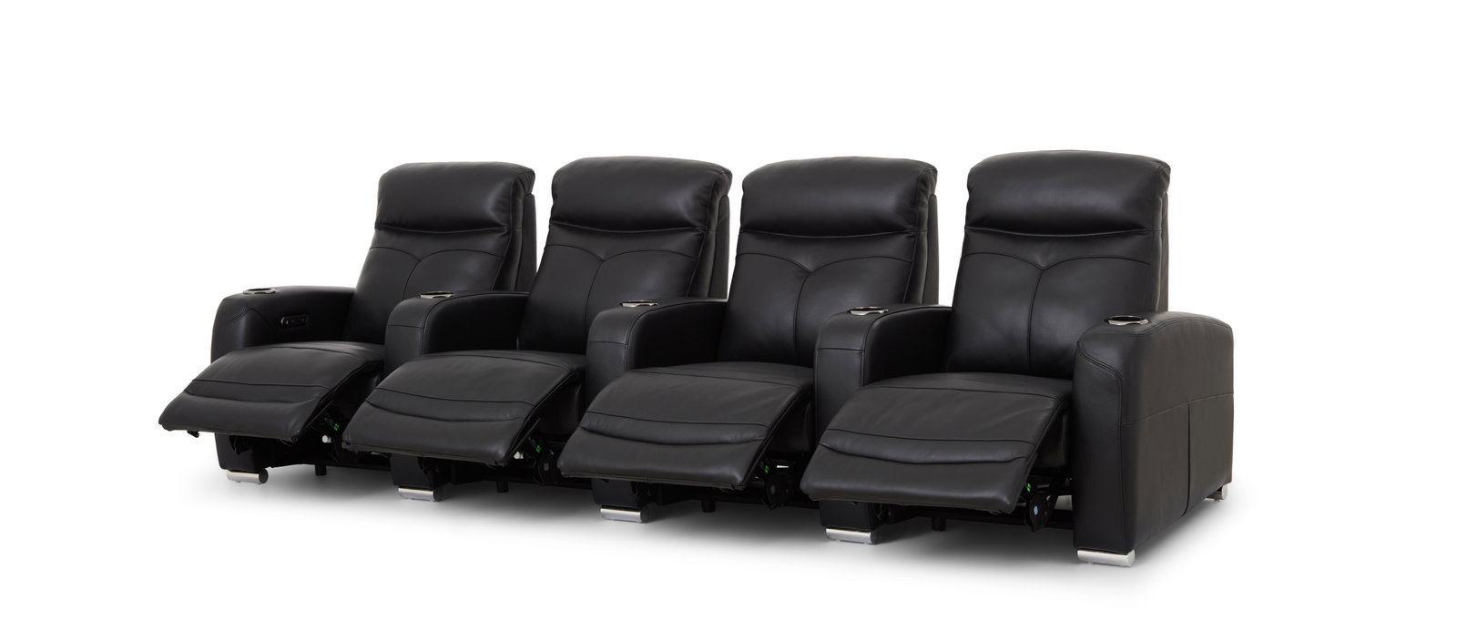 Warner Leather Four Seater Home Theatre Lounge with Three Consoles