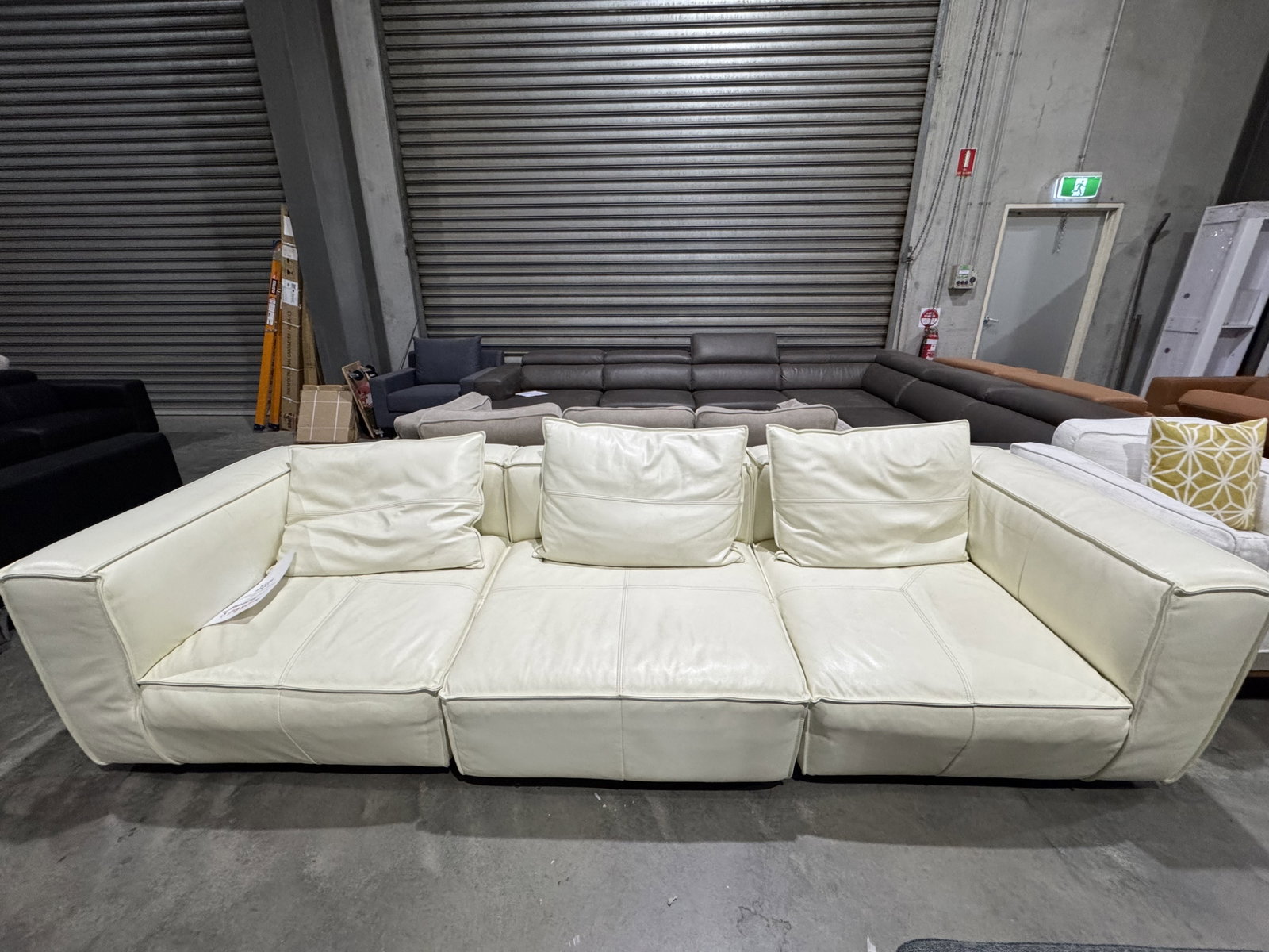 ENZO Leather Three Seat Sofa (Material- Full Leather ,colour-prestige Ecru) 1