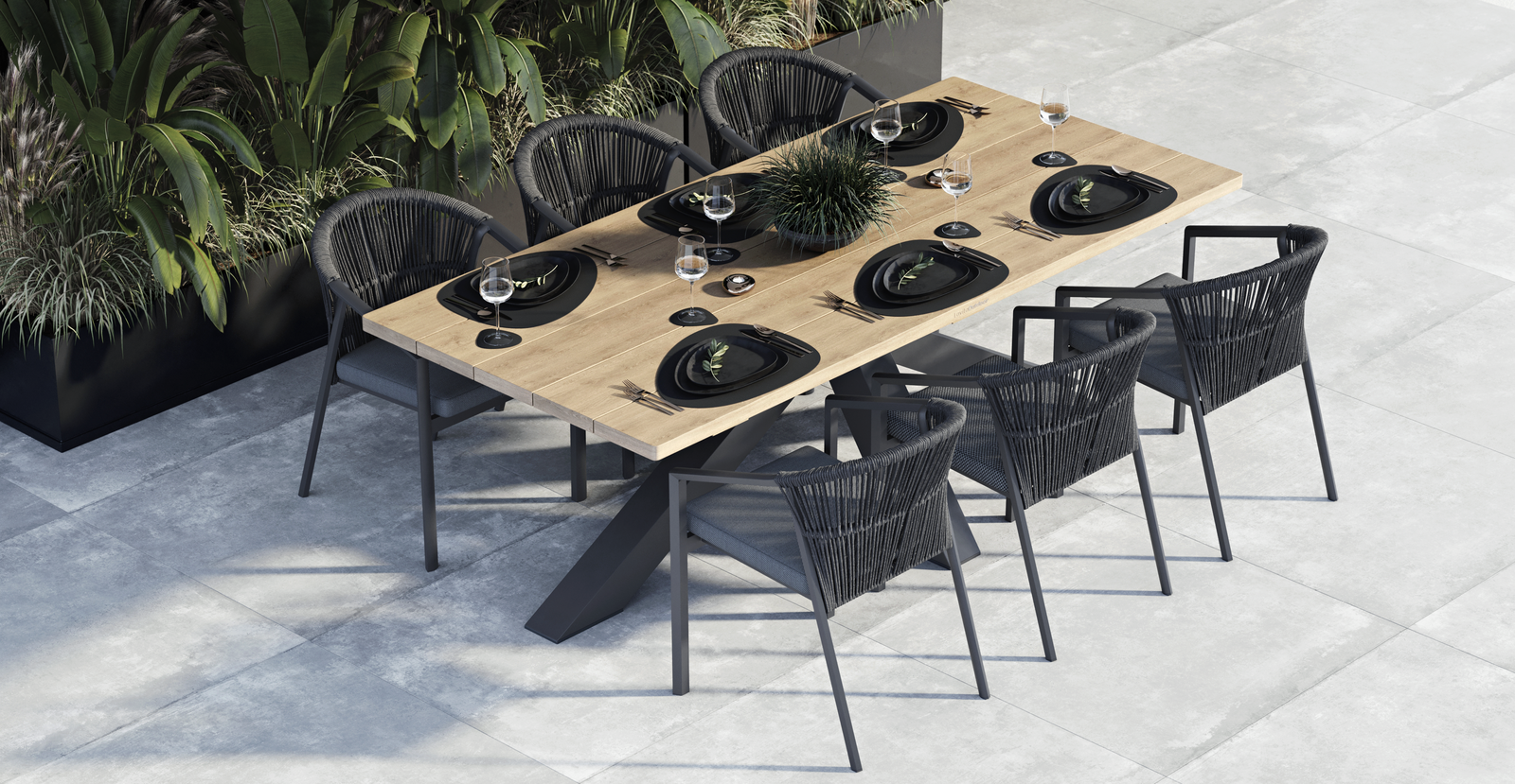 Fraser Anthracite 7-piece Outdoor Dining Set With Kiama Anthracite Chairs