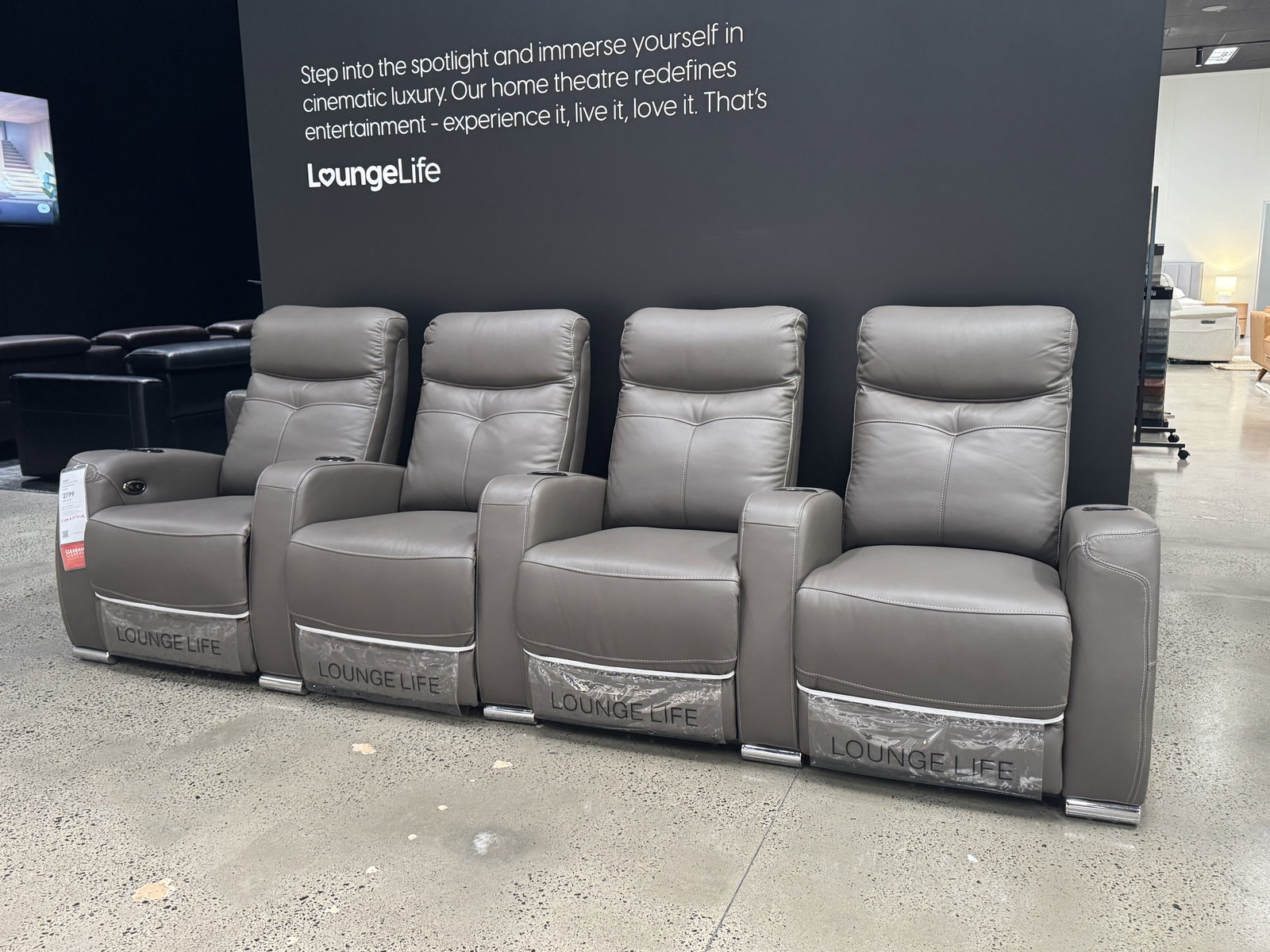 REGENT Leather 4 Seat Home Theatre Recliner Lounge (Material: Full Leather, Colour: Standard Fudge, Recliner Type: Electric Recliner) 1