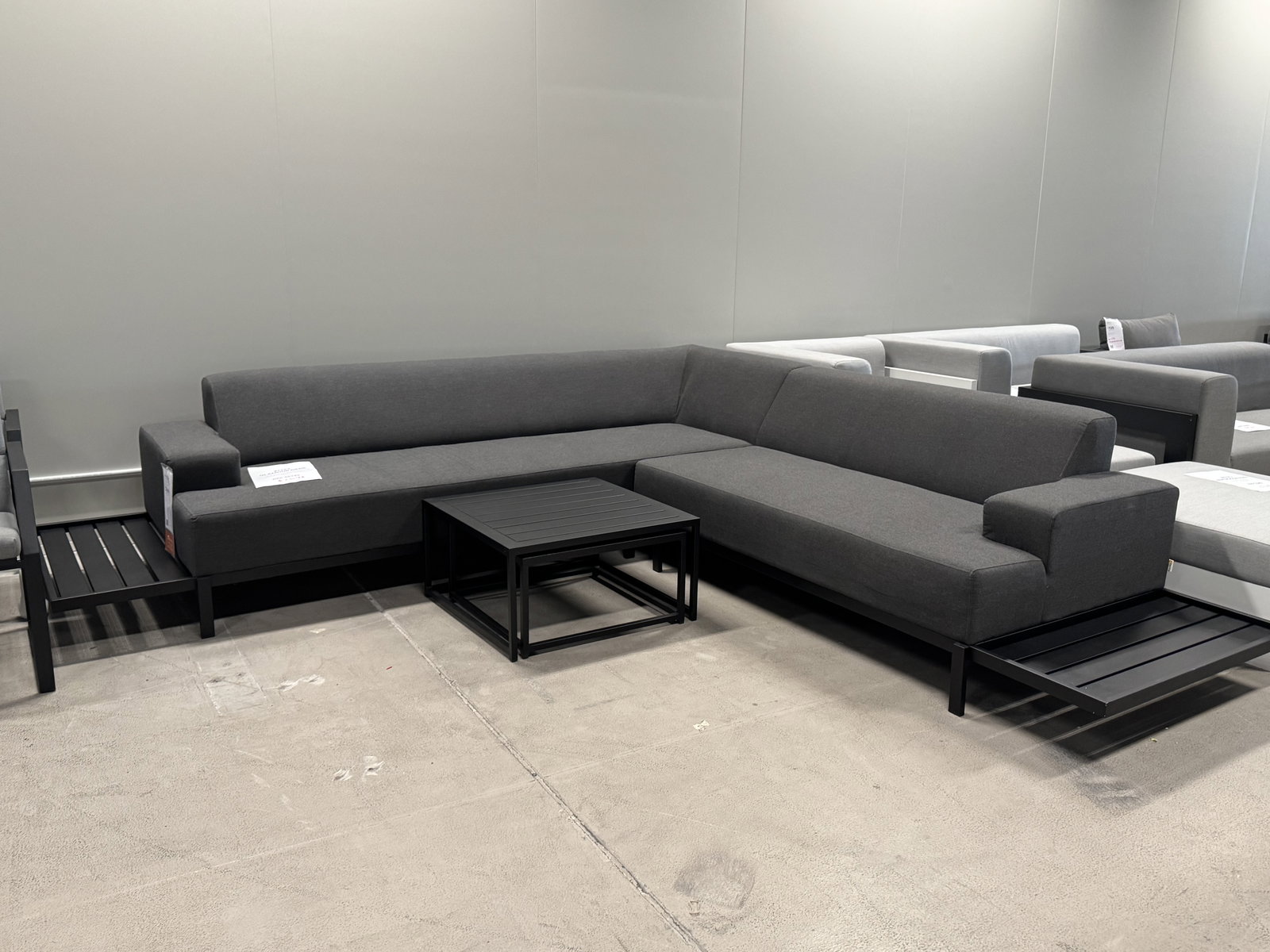 GLAMOUR DARK Glamour Dark Outdoor Corner Lounge With Nested Coffee Tables (Frame And Fabric: Black Frame With Sooty Fabric) 1