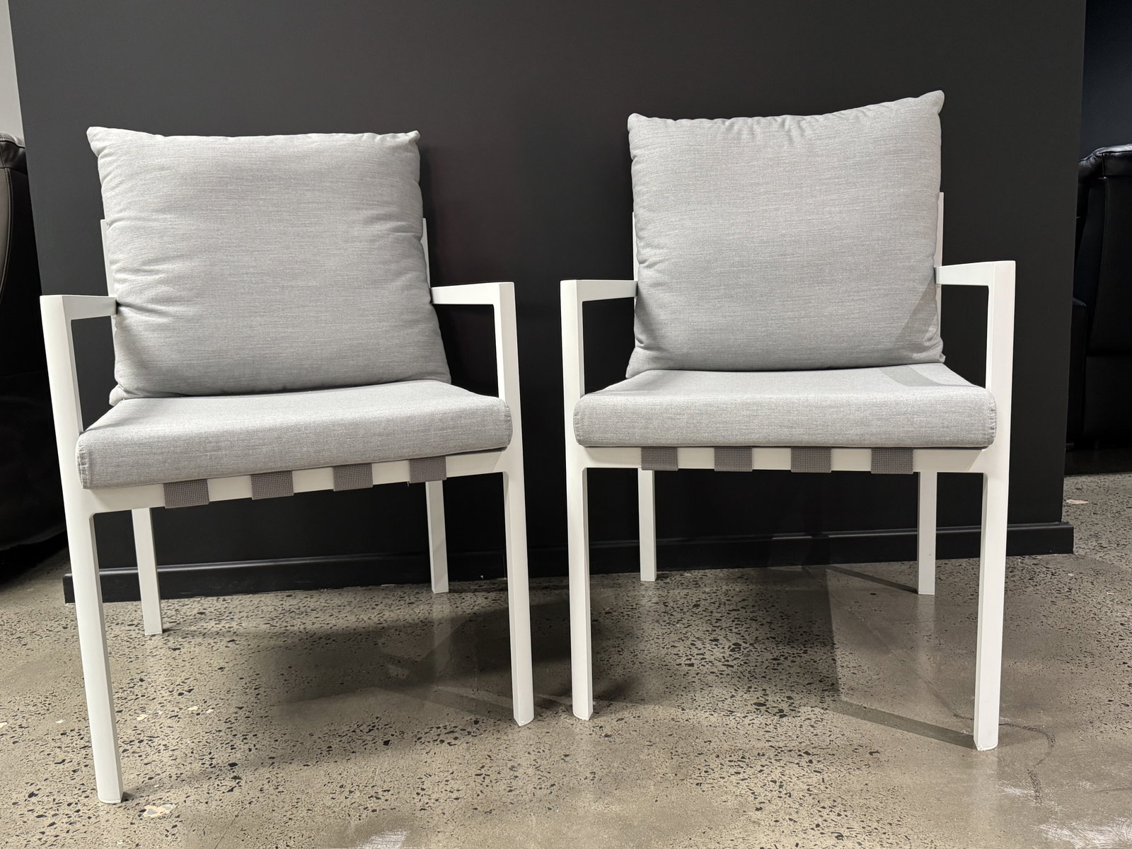 MANLY WHITE Outdoor Dining Chair - Pair (Frame And Fabric: White Frame With Lead Chine Fabric) 1