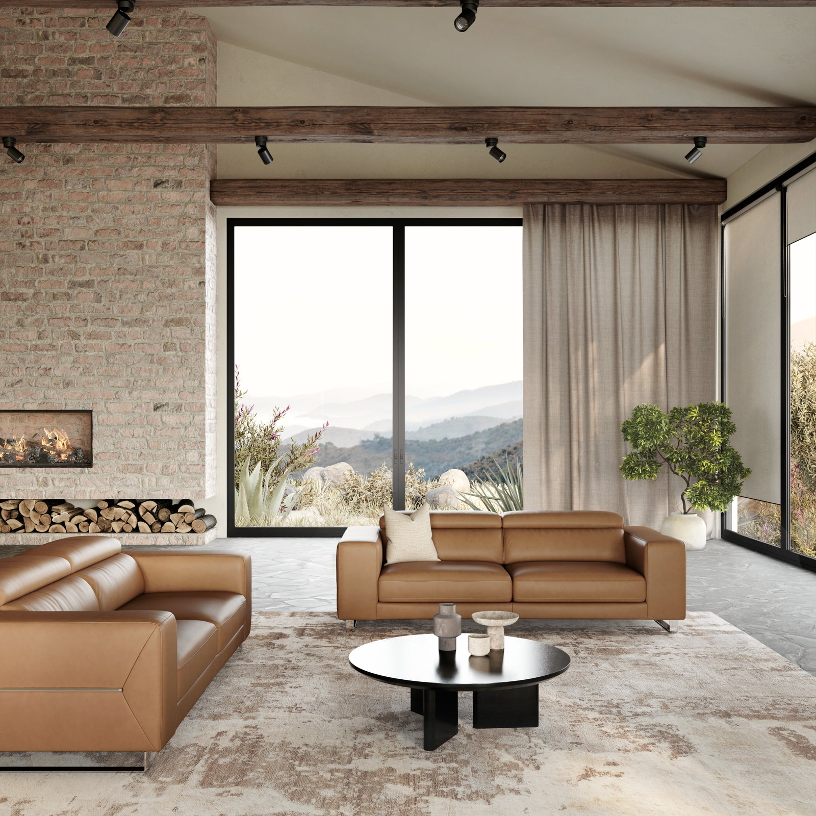 Elixir Leather Sliding Two Seat Sofa