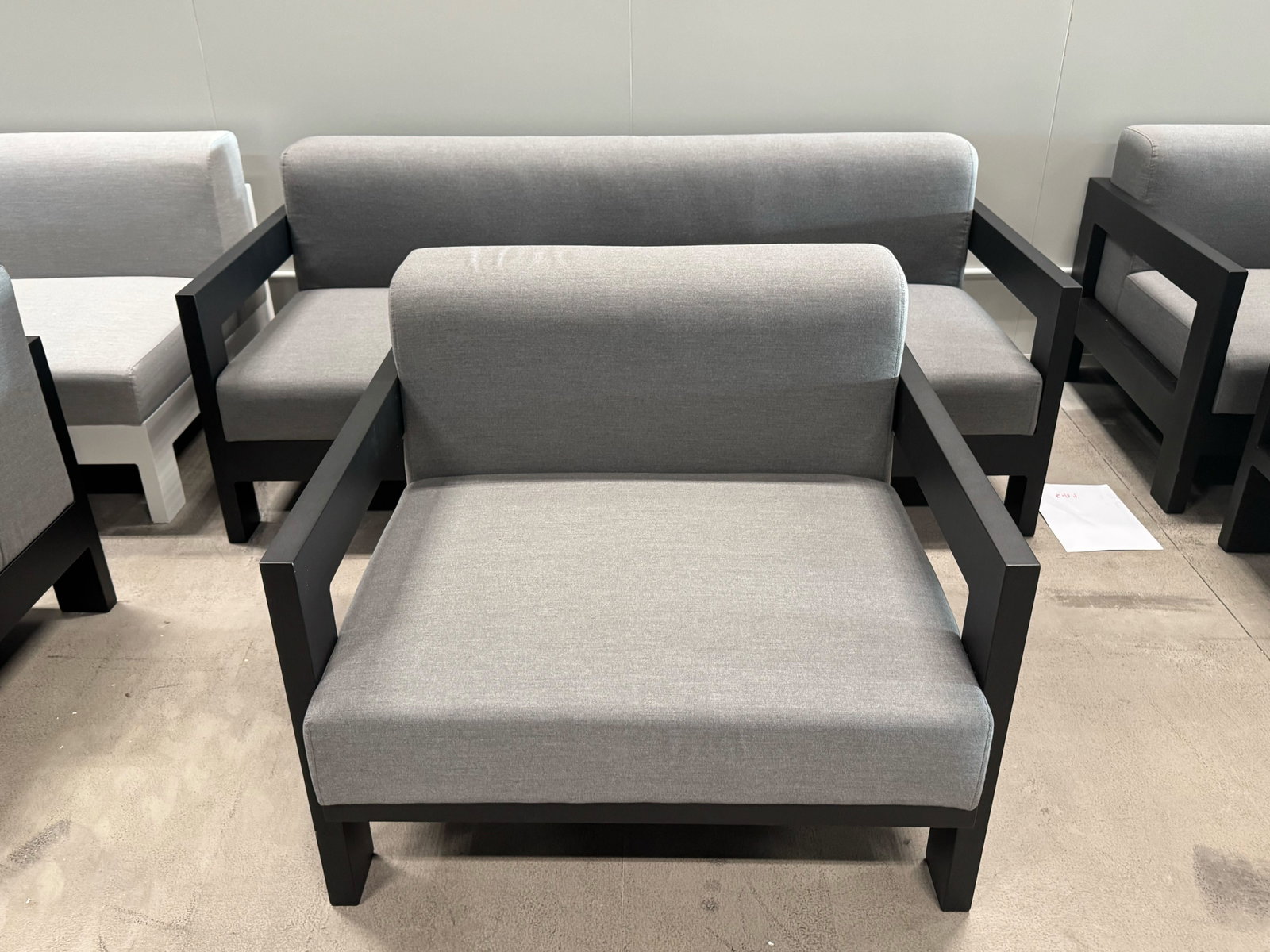 NEW NOOSA Black Outdoor Fabric Two Seat Sofa + Armchair (Frame And Fabric: Black Frame With Flanelle Fabric) 1