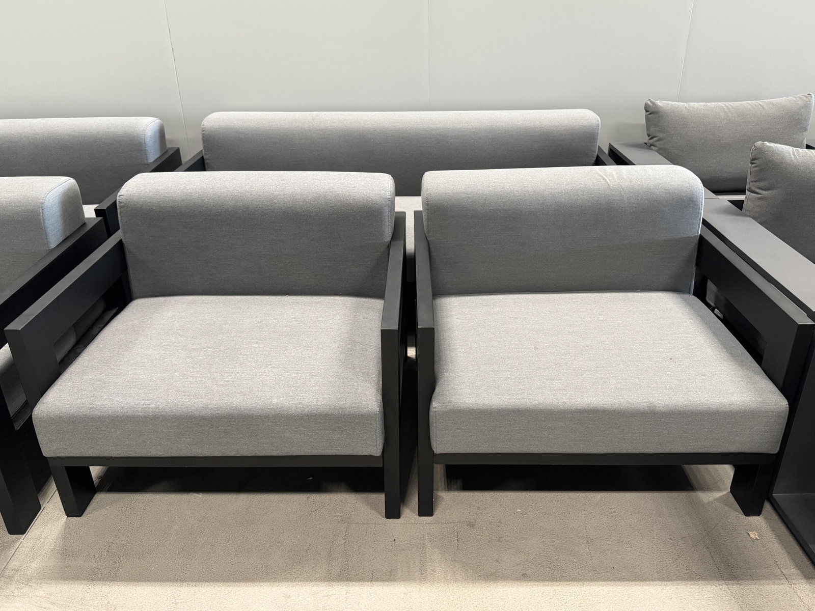 NEW NOOSA OUTDOOR LOUNGE SETTING 2 + 1 + 1 Black Outdoor Fabric Two Seat Sofa + 2 Armchairs  ( Black Frame With Flanelle Fabric ) (Frame And Fabric: Black Frame With Flanelle Fabric) 1