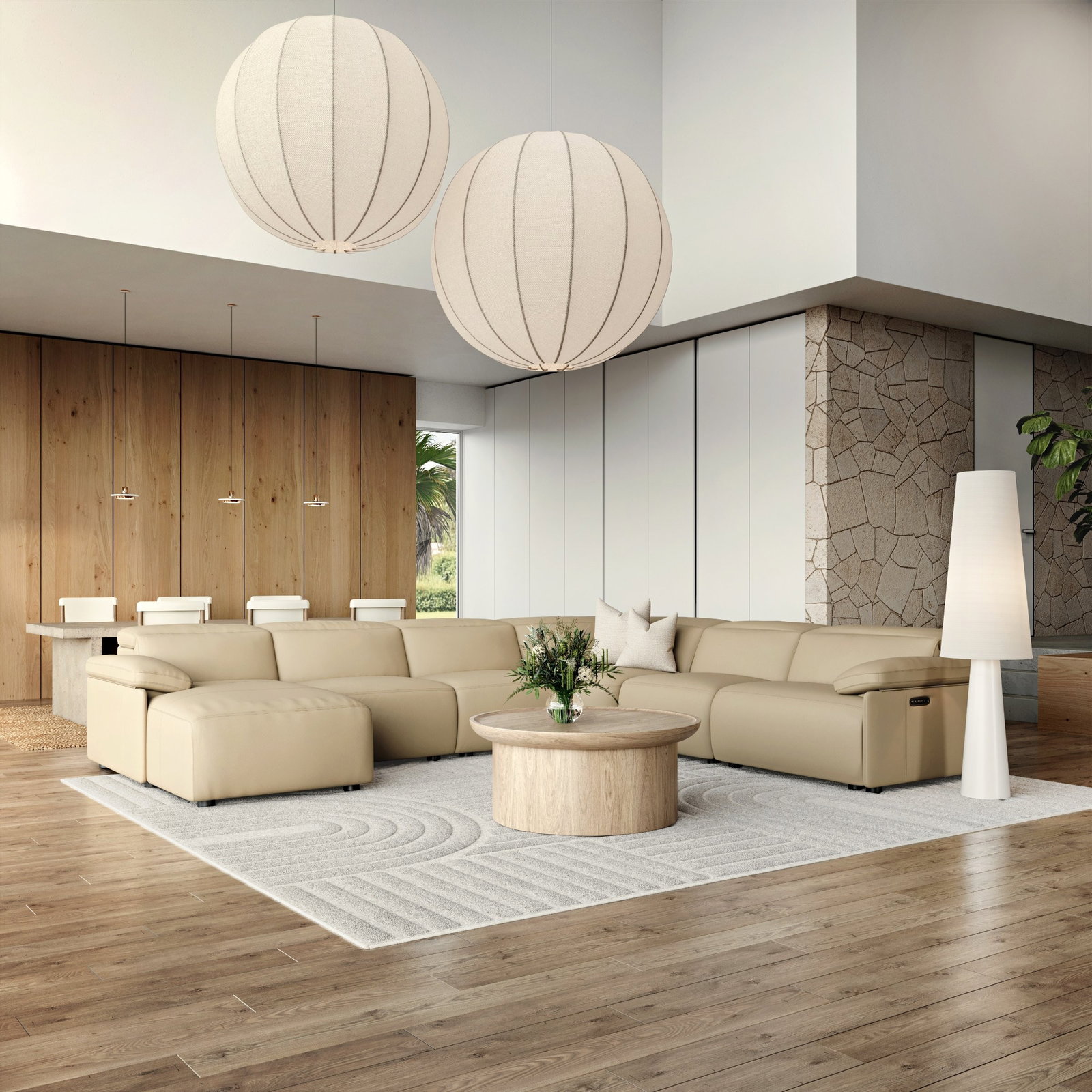 Harlow Leather Modular Lounge Option A, with Power Recliner, Power Headrest