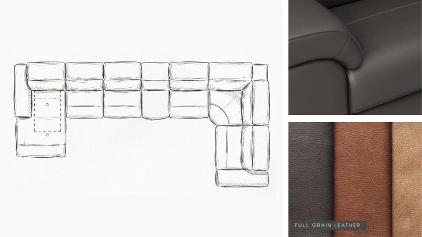 Carlisle modular corner recliner options, fabric and full grain leather. 11+ configurations, tailored to your home.