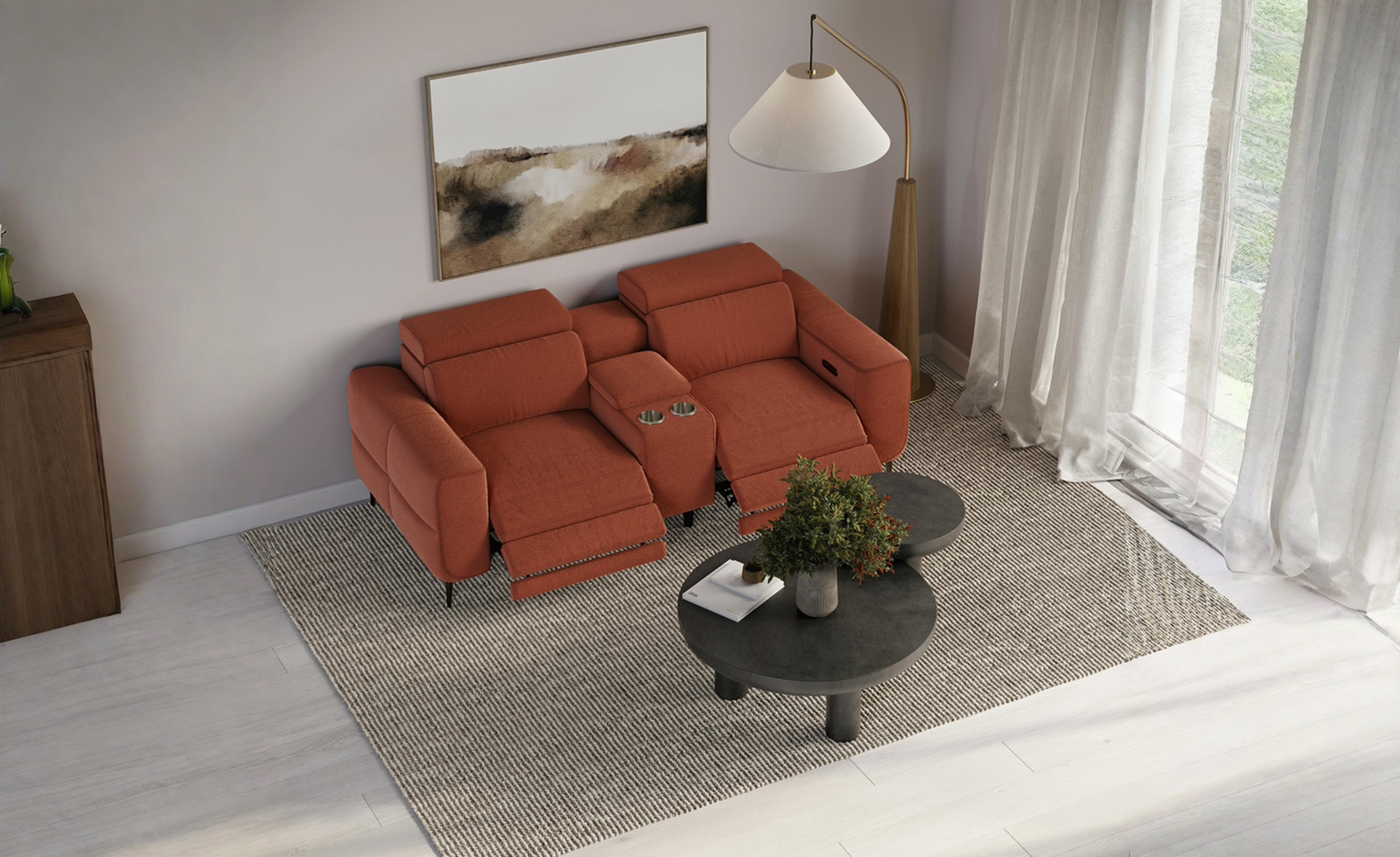Osten Fabric 2 Seat Home Theatre Recliner Lounge