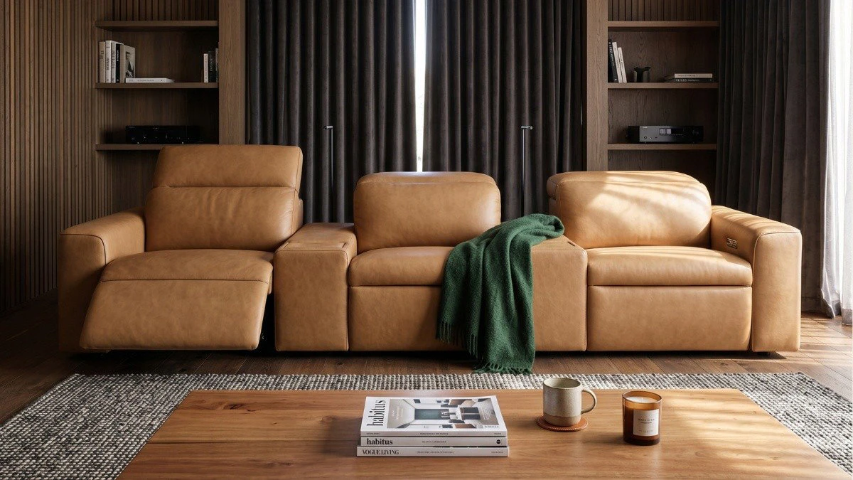 Power recliner home theatre lounge with adjustable headrest
