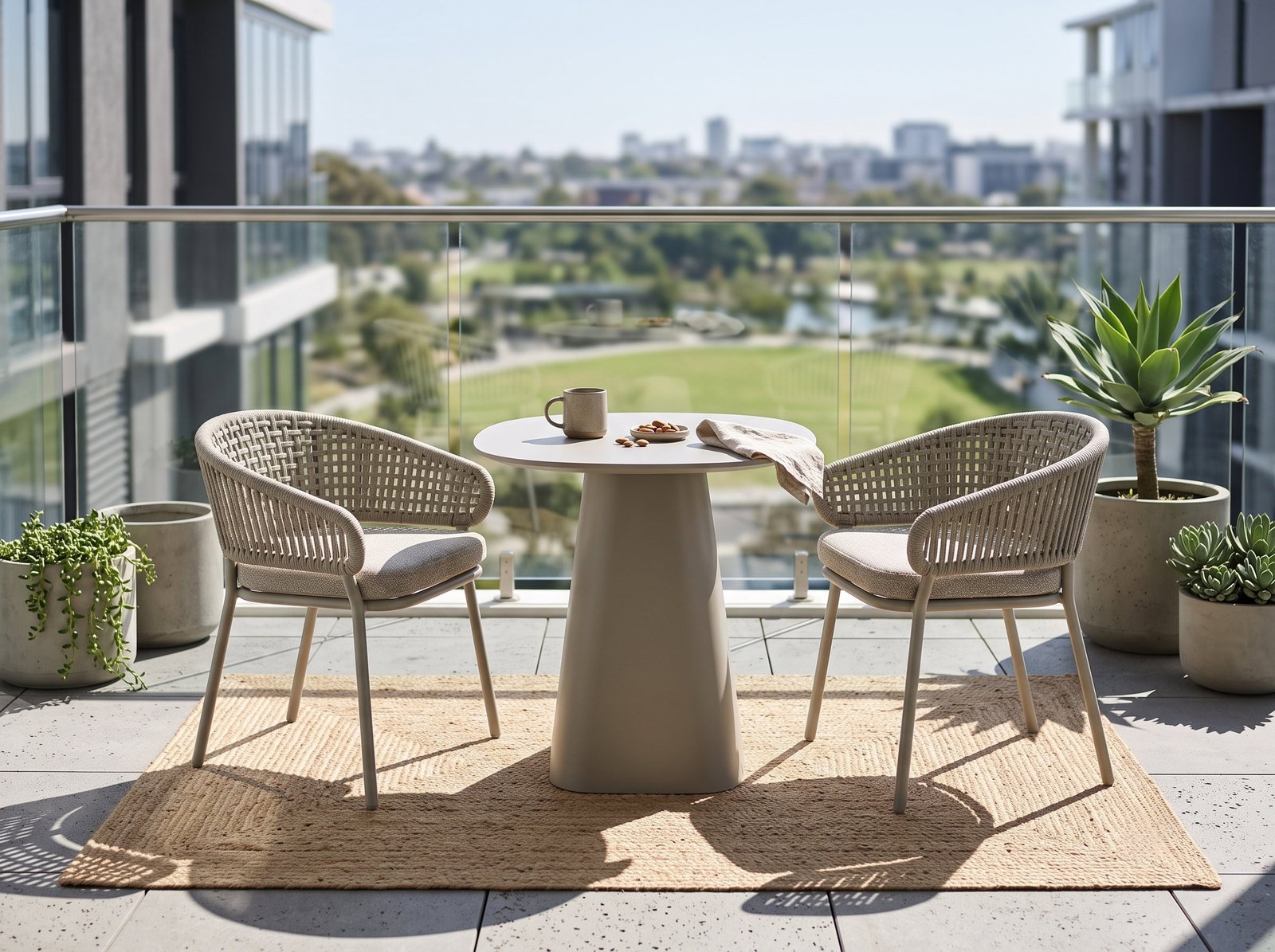 Flume Bistro 3-Piece Dining set with Rope Chairs