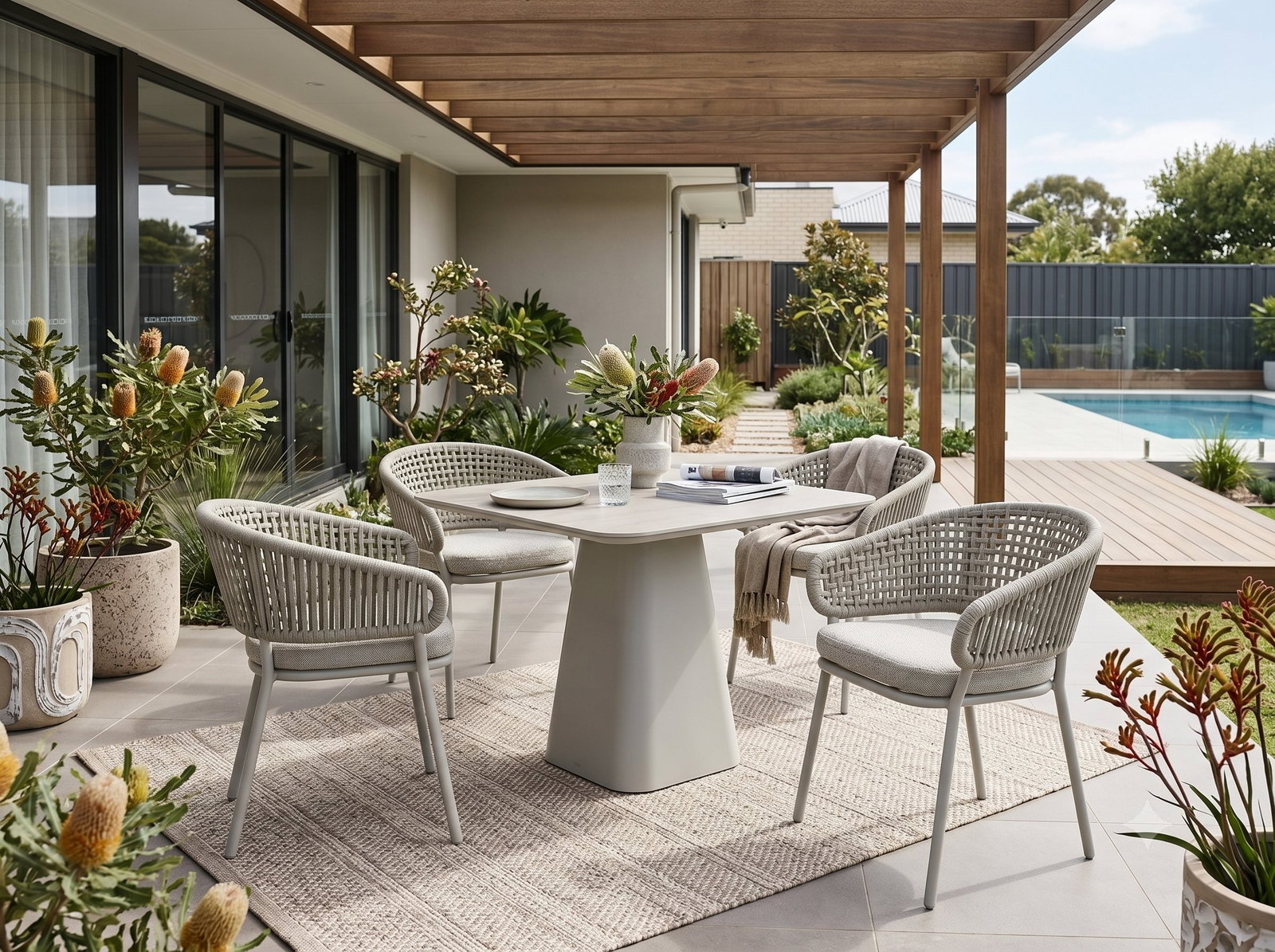 Flume Square 5-Piece Dining set with Rope Chairs