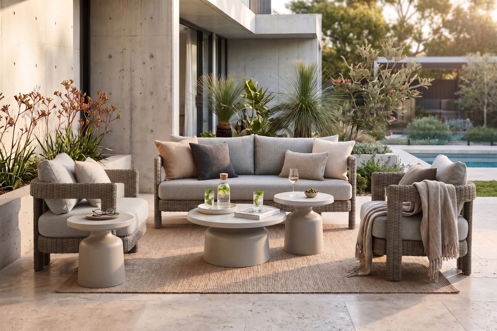 Rozelle Latte Outdoor Wicker Lounge Set 3+1+1