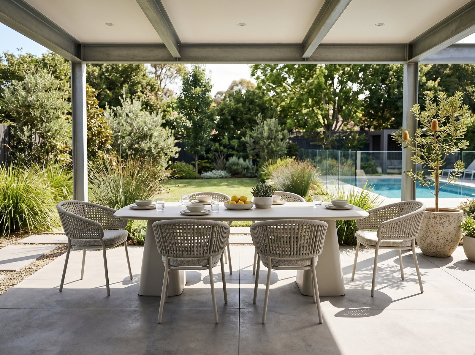 Flume Rectangular 7-Piece Dining set with Rope Chairs