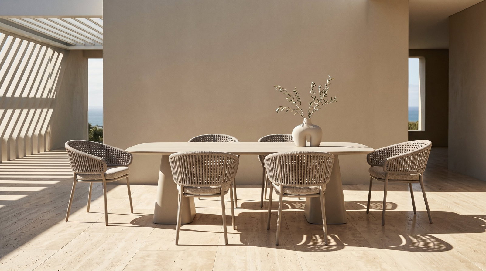 Flume Rectangular 7-Piece Dining set with Rope Chairs