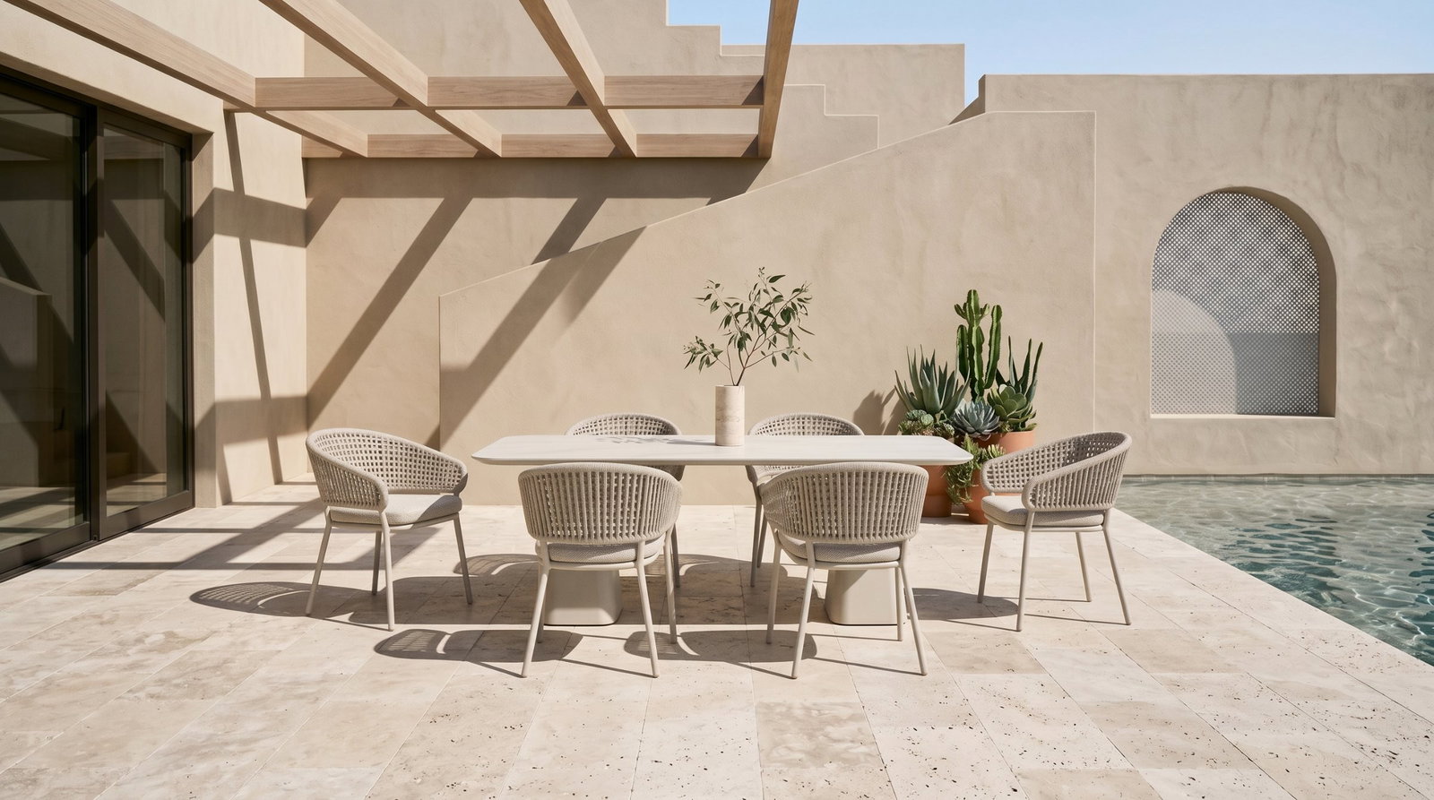 Flume Rectangular 7-Piece Dining set with Rope Chairs
