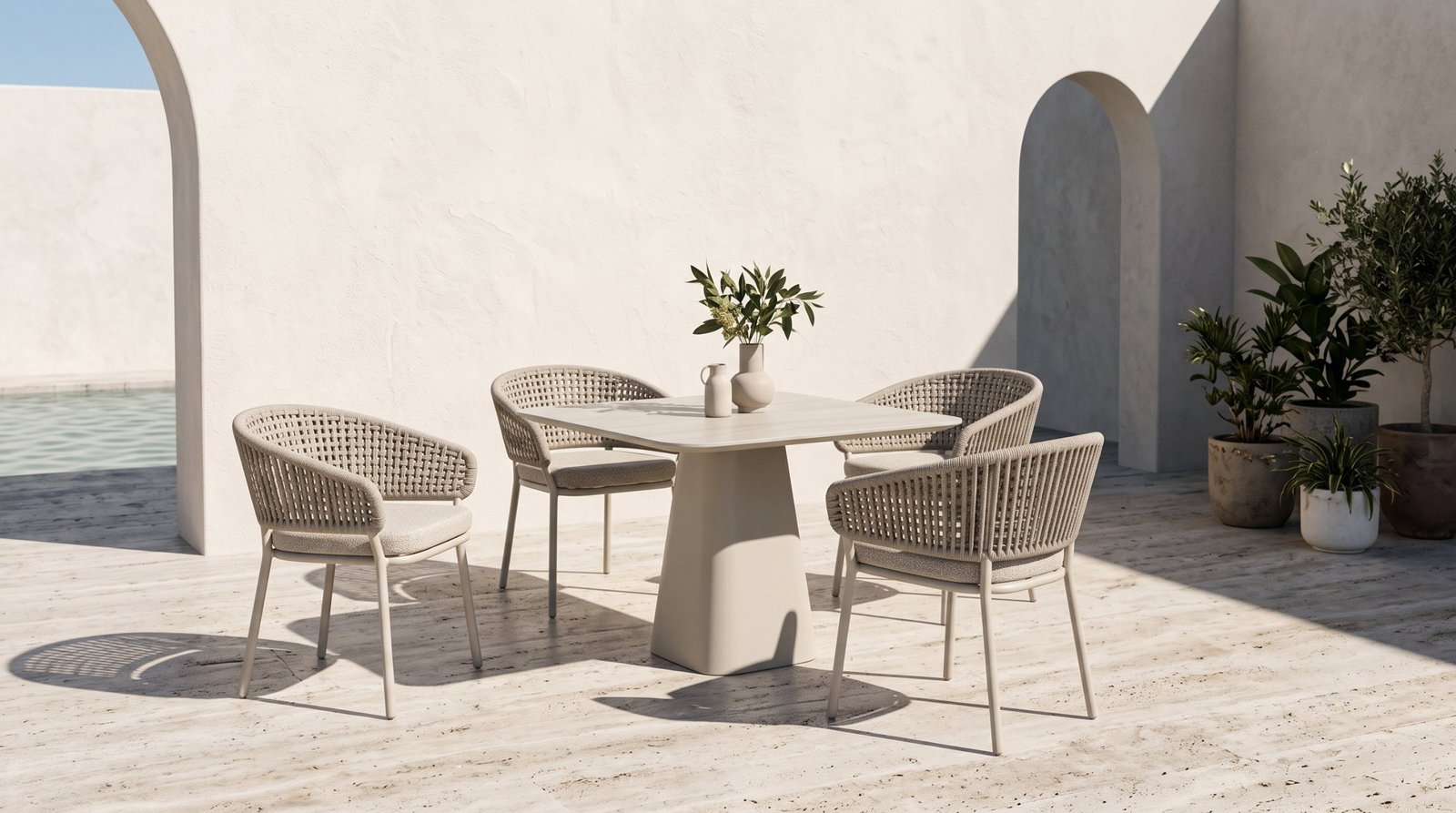 Flume Square 5-Piece Dining set with Rope Chairs