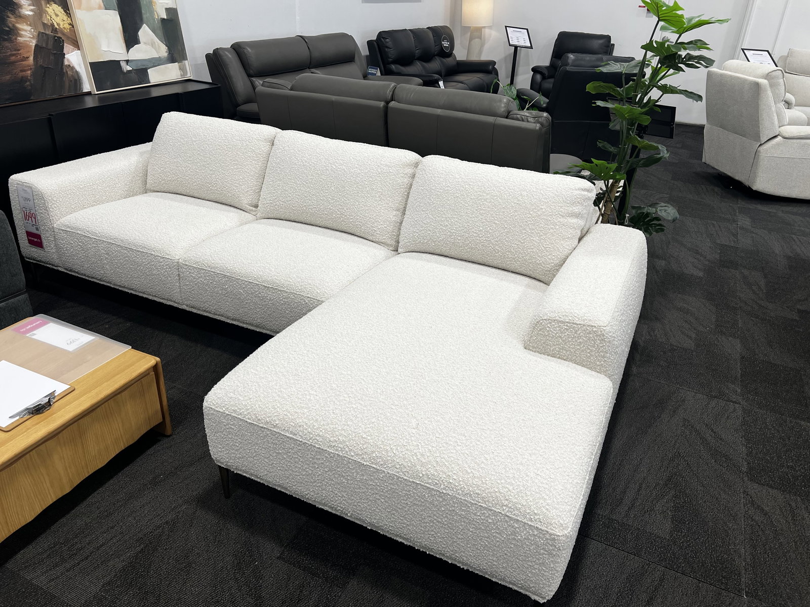 GEMMA Boucle Fabric Chaise Lounge (Fabric Colour: Boucle White) 1