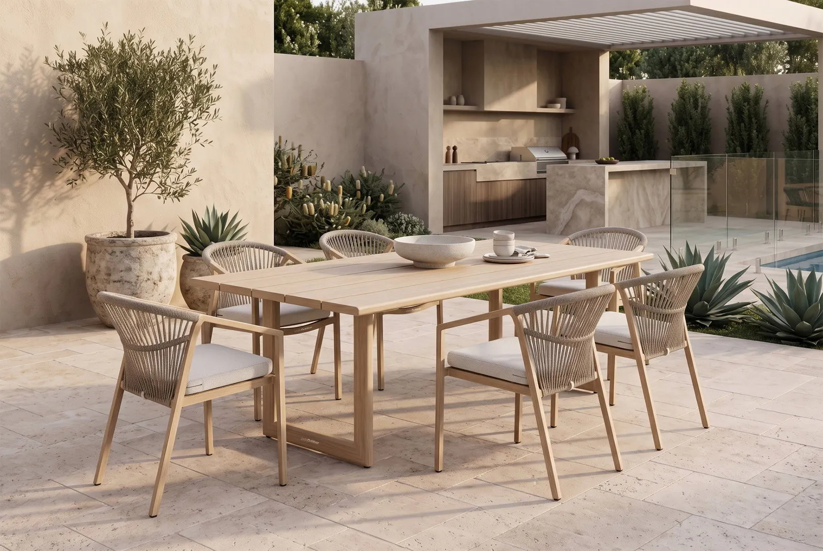Balmain Oak 7 - Piece Outdoor Dining Set with Kova Dining Chairs