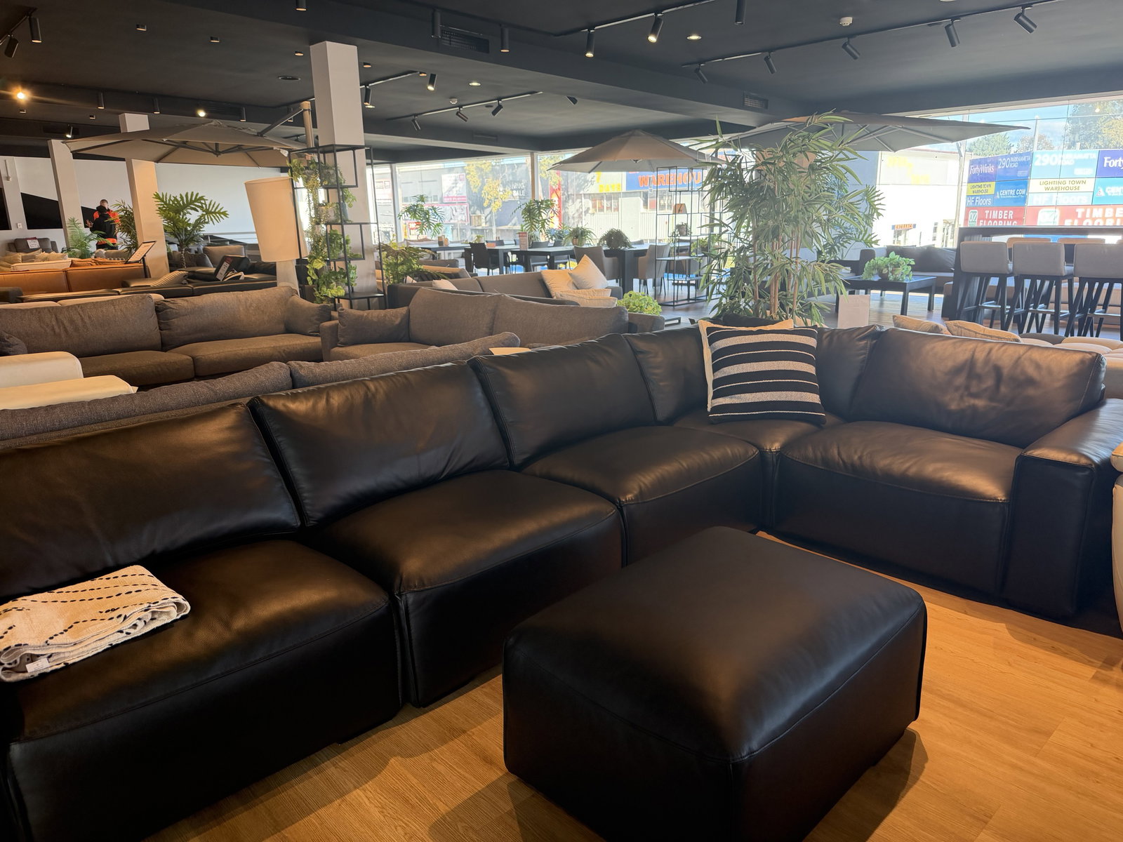 MILO Leather Corner Lounge With Ottoman (Material: Full Leather, Colour: Premium Black) 1