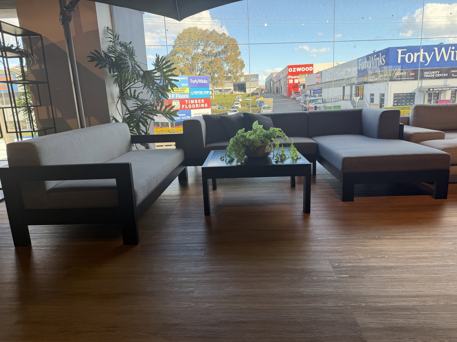 NEW NOOSA BLACK Chaise Lounge + 2 Seater And Coffee Table (Sunbrella Acrylic Fabric) 1