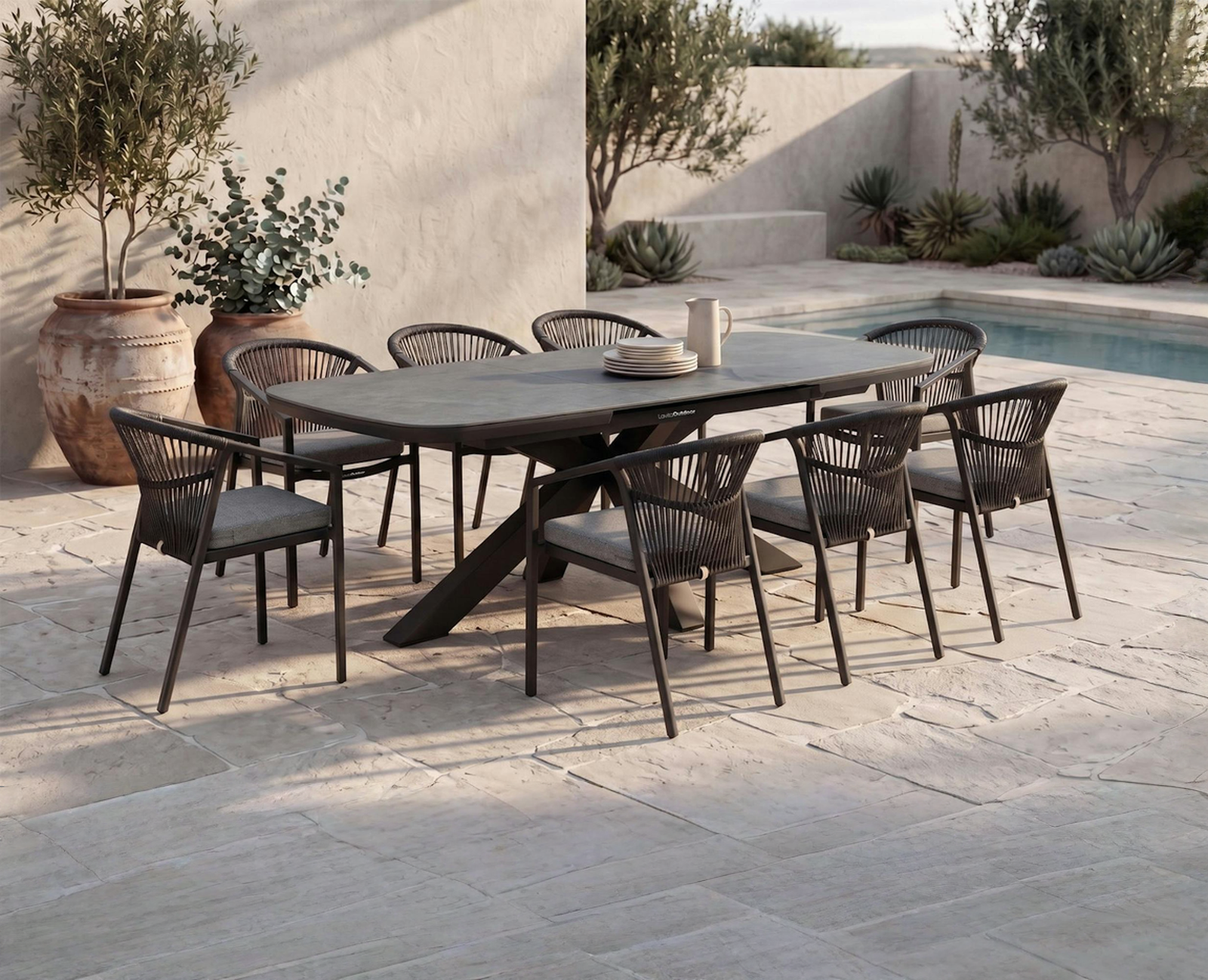 Fraser Anthracite 9-Piece Extendable Outdoor Dining Set