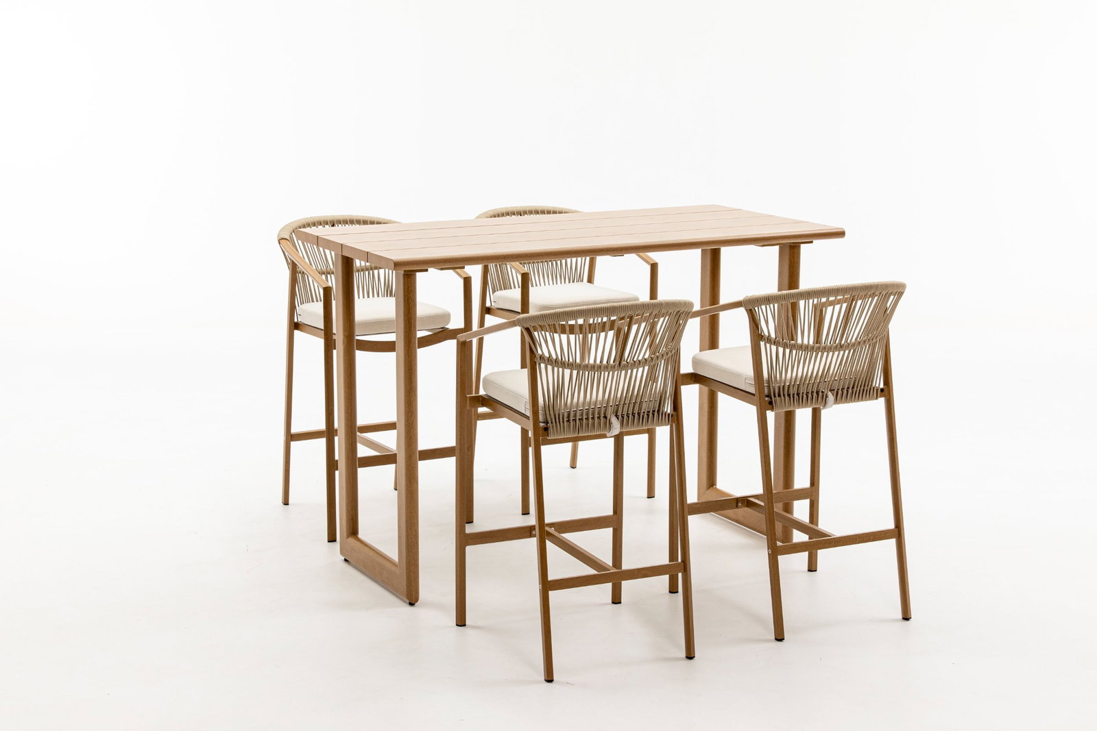 Balmain Oak 5 - Piece Outdoor Bar Set with Kova Bar Chairs