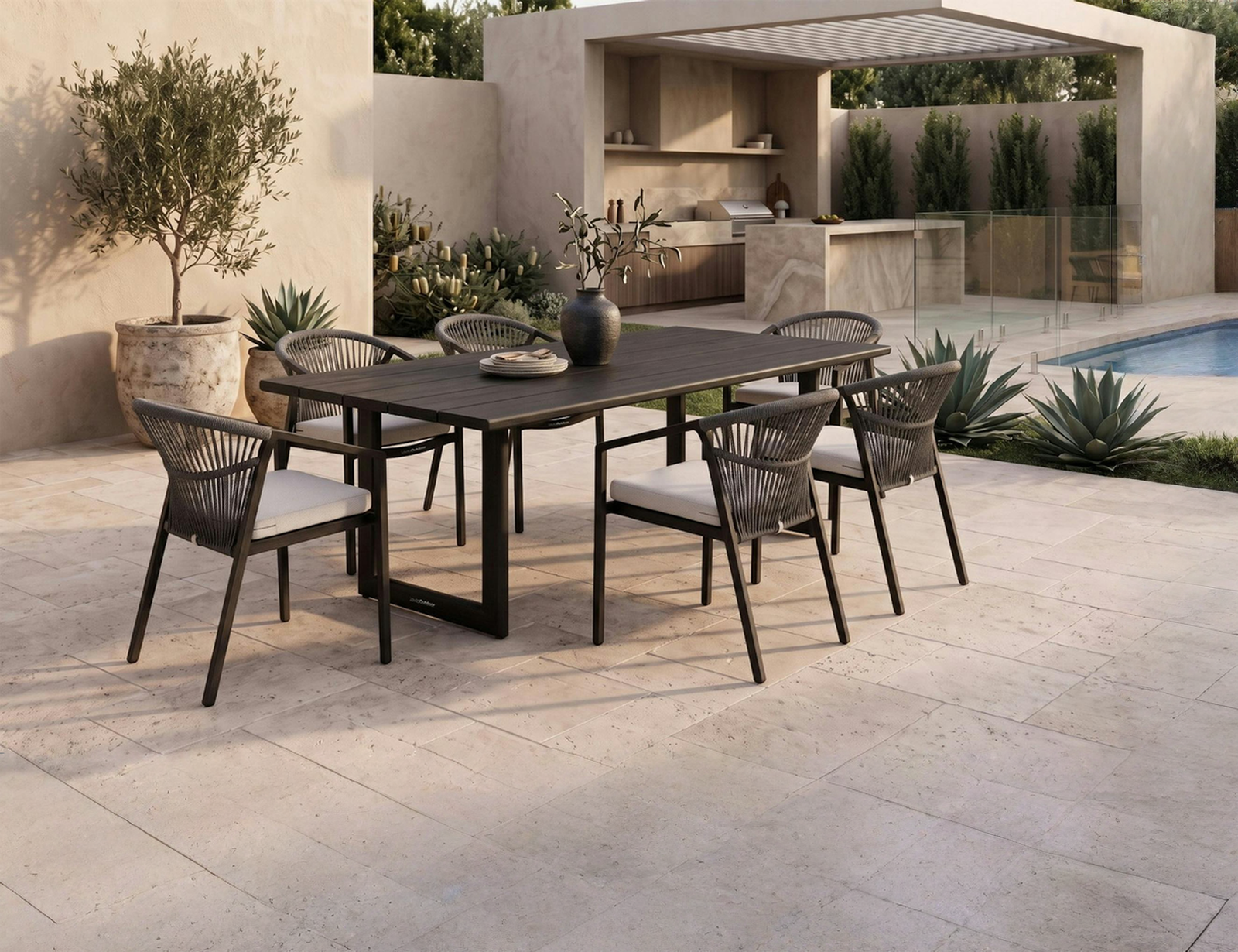 Balmain Ebony 7 - Piece Outdoor Dining Set with Kova Dining Chairs