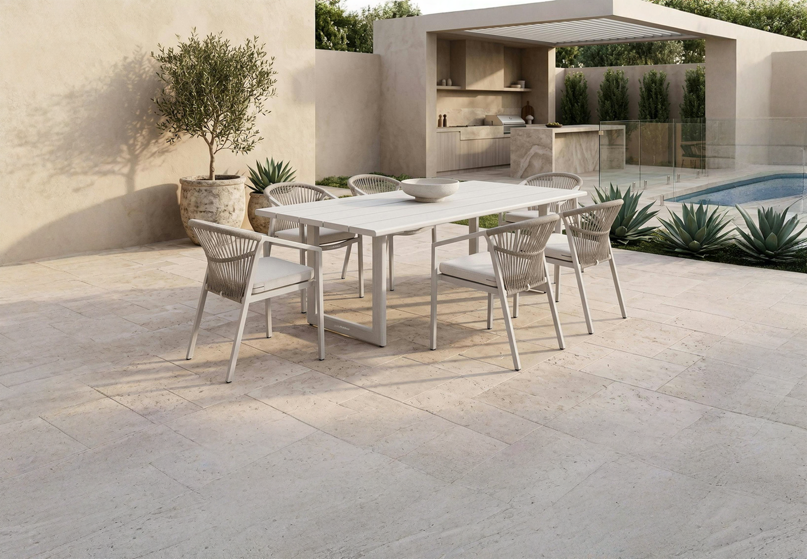 Balmain Whitewash 7 - Piece Outdoor Dining Set with Kova Dining Chairs