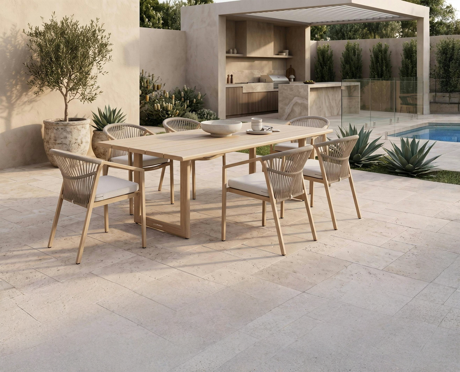 Balmain Oak 7 - Piece Outdoor Dining Set with Kova Dining Chairs