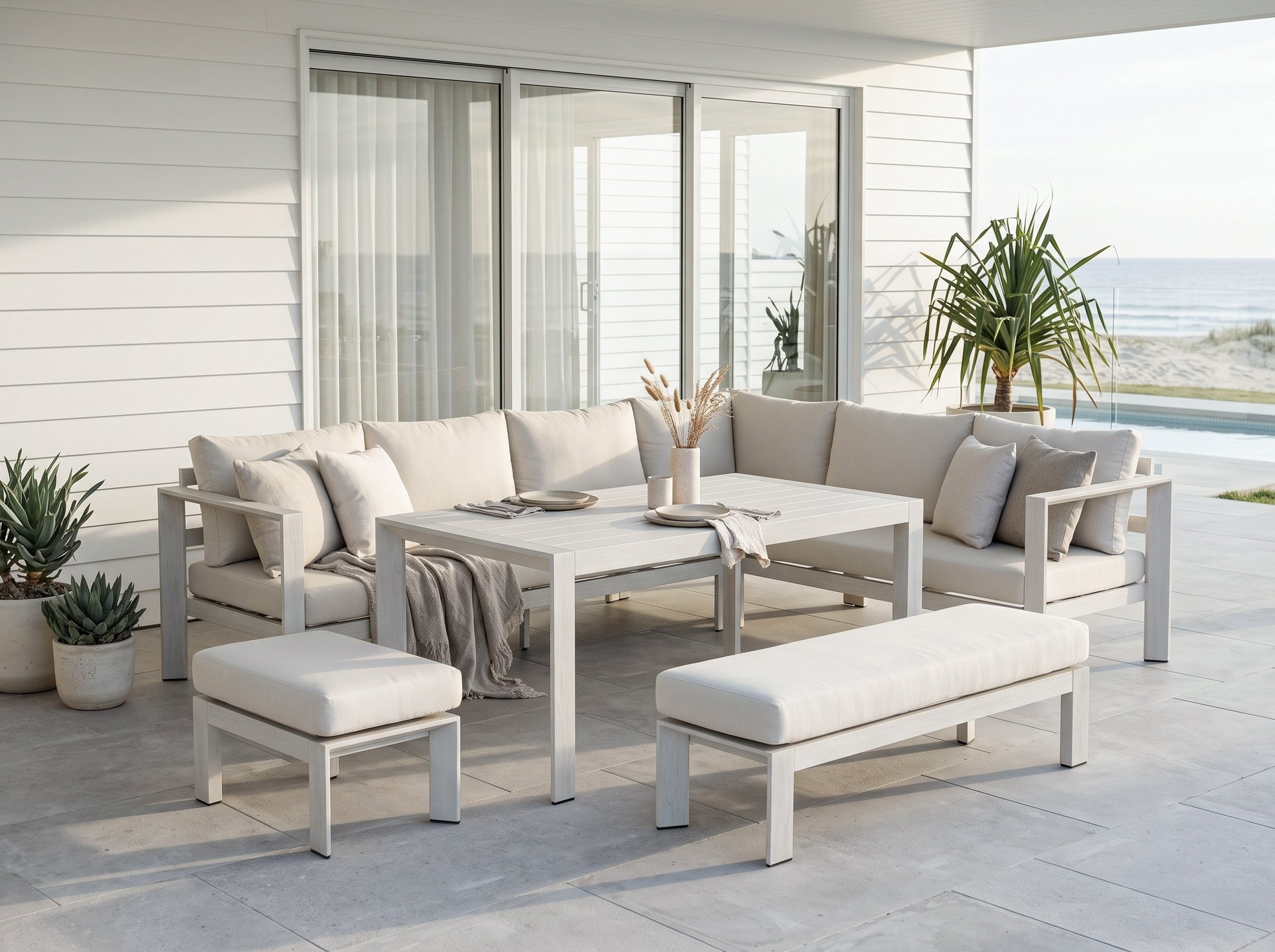 Sundrift Outdoor Lounge & Dining Combo Set in Whitewash
