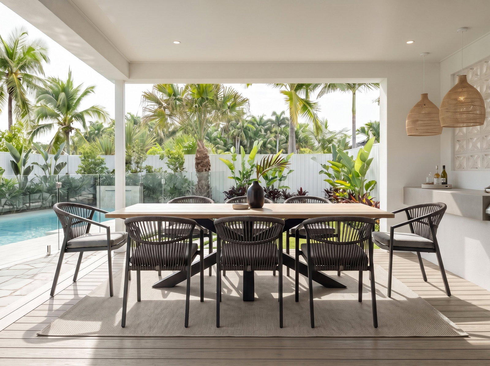 Fraser Anthracite 220cm 9-Piece Dining Set with Kova Chairs