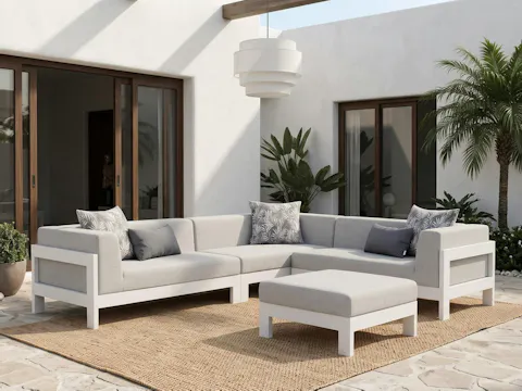 New Noosa White Outdoor Fabric Corner Lounge With Ottoman