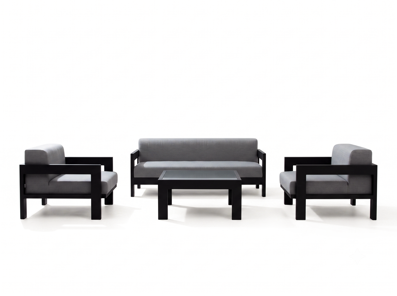 New Noosa Black Outdoor Lounge Set 2+1+1 With Coffee Table