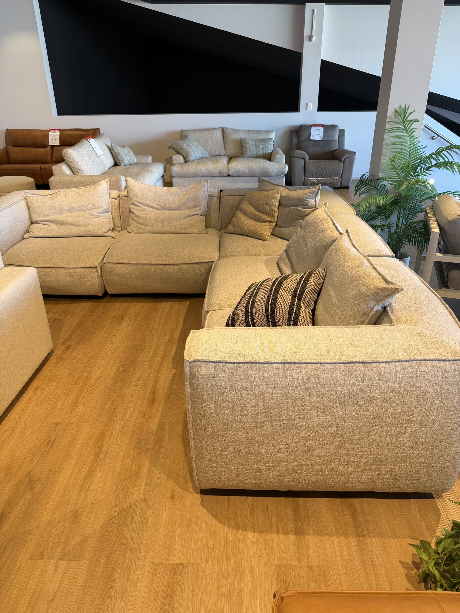 ENZO Fabric Corner Lounge Option A (Colour: Nepean Cloud) 1