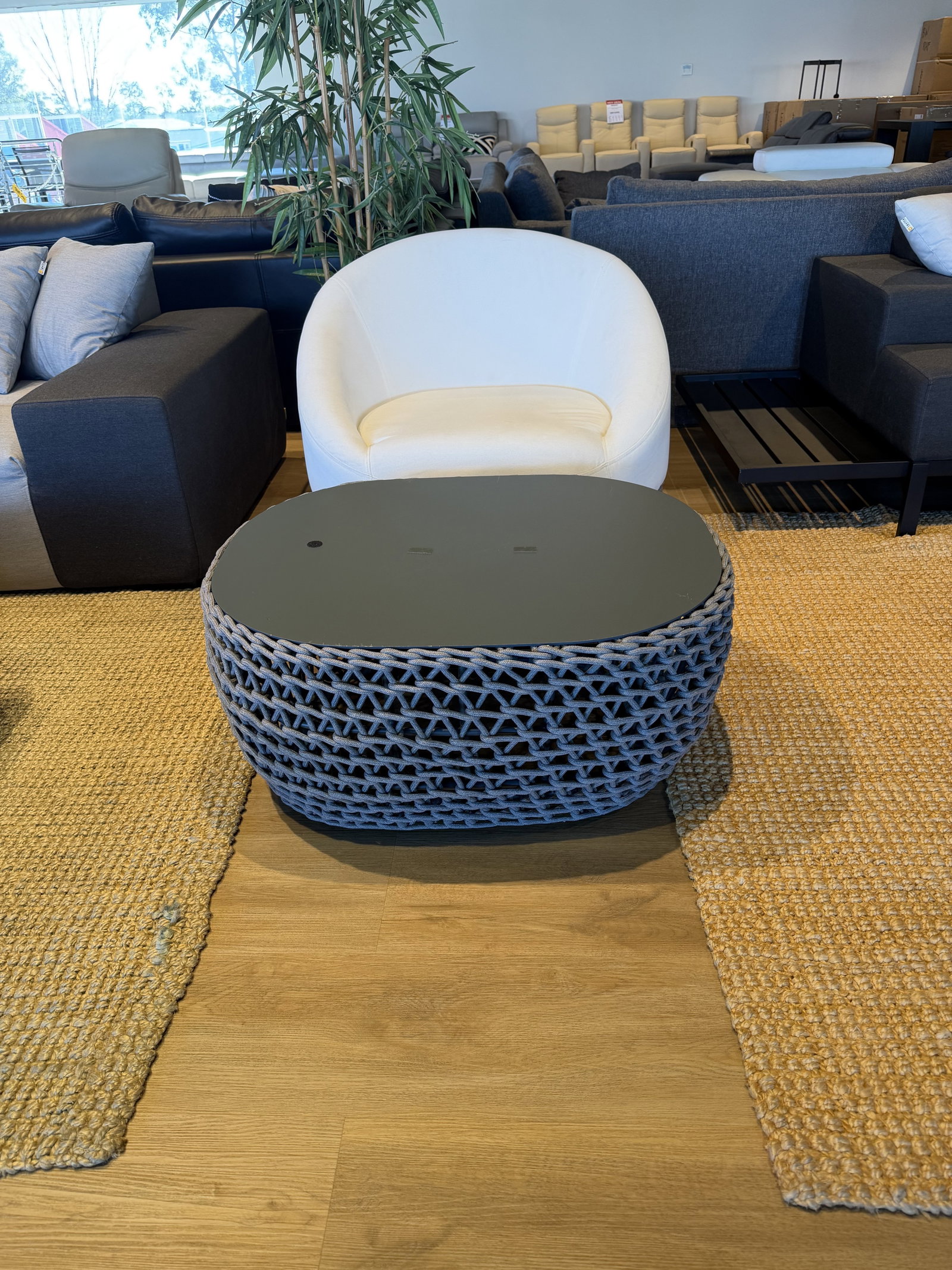 BUNDEENA Outdoor Rope Armchair With Coffee Table (Fabric Colour: White Acrylic Fabric, Frame Colour: Gray) 1