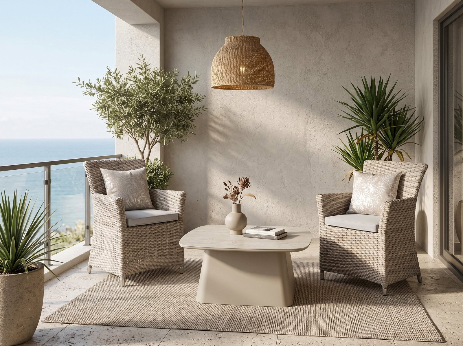 Bester Latte Big Outdoor Balconey Suite With Savannah Wicker Chairs