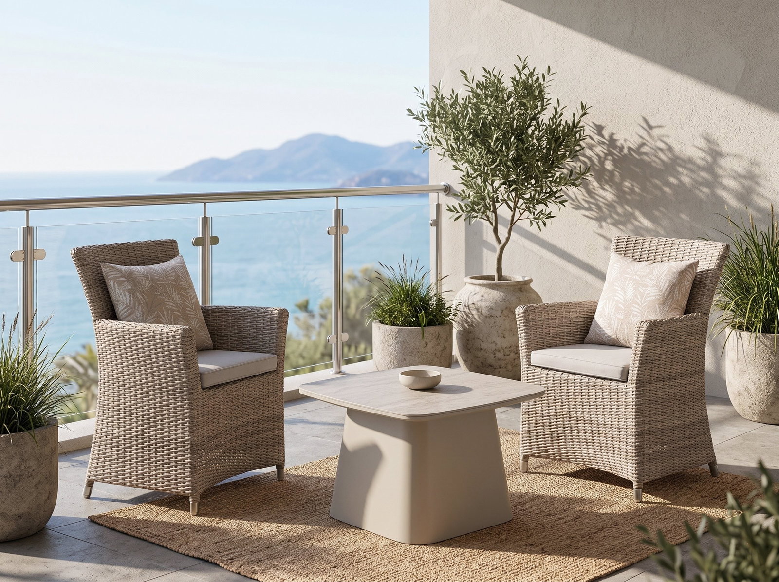 Bester Latte Medium Outdoor Balconey Suite With Savannah Wicker Chairs